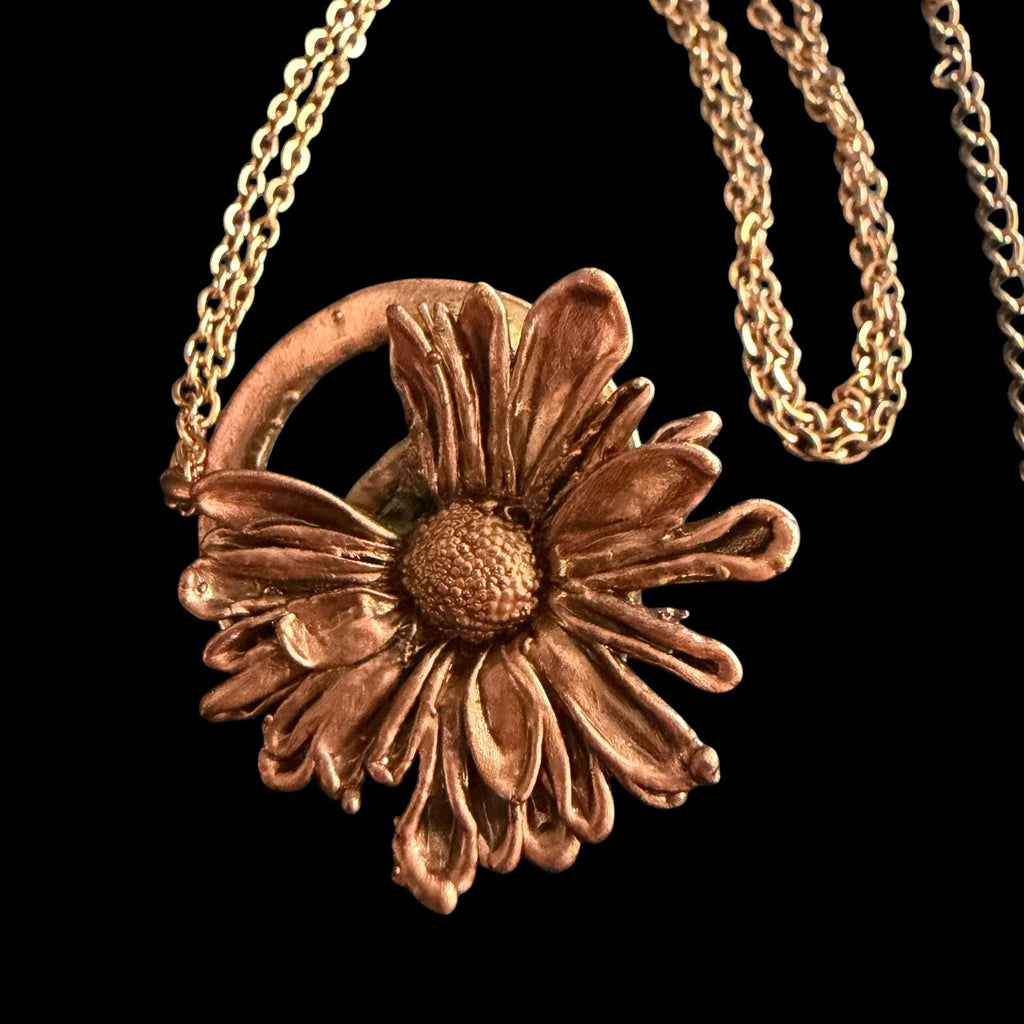 Electroformed Copper Daisy Necklace | Real Preserved Flower Pendant | Handmade Botanical Jewelry | Boho Rose Gold Chain