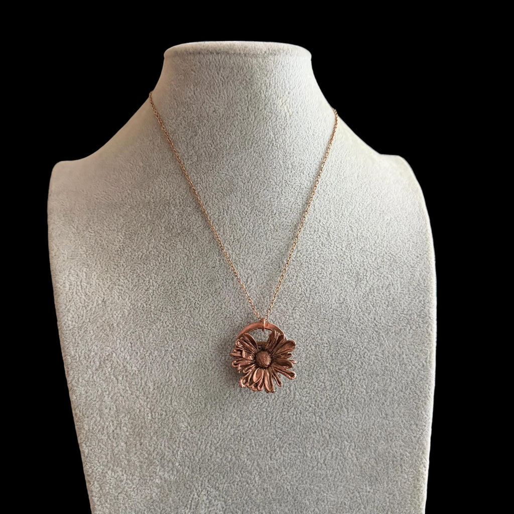 Electroformed Copper Daisy Necklace | Real Preserved Flower Pendant | Handmade Botanical Jewelry | Boho Rose Gold Chain
