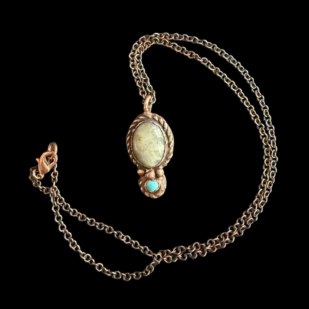 Howlite Necklace with Turquoise Accent | Electroformed Copper Pendant | Handmade Boho Crystal Jewelry | Calming Gift