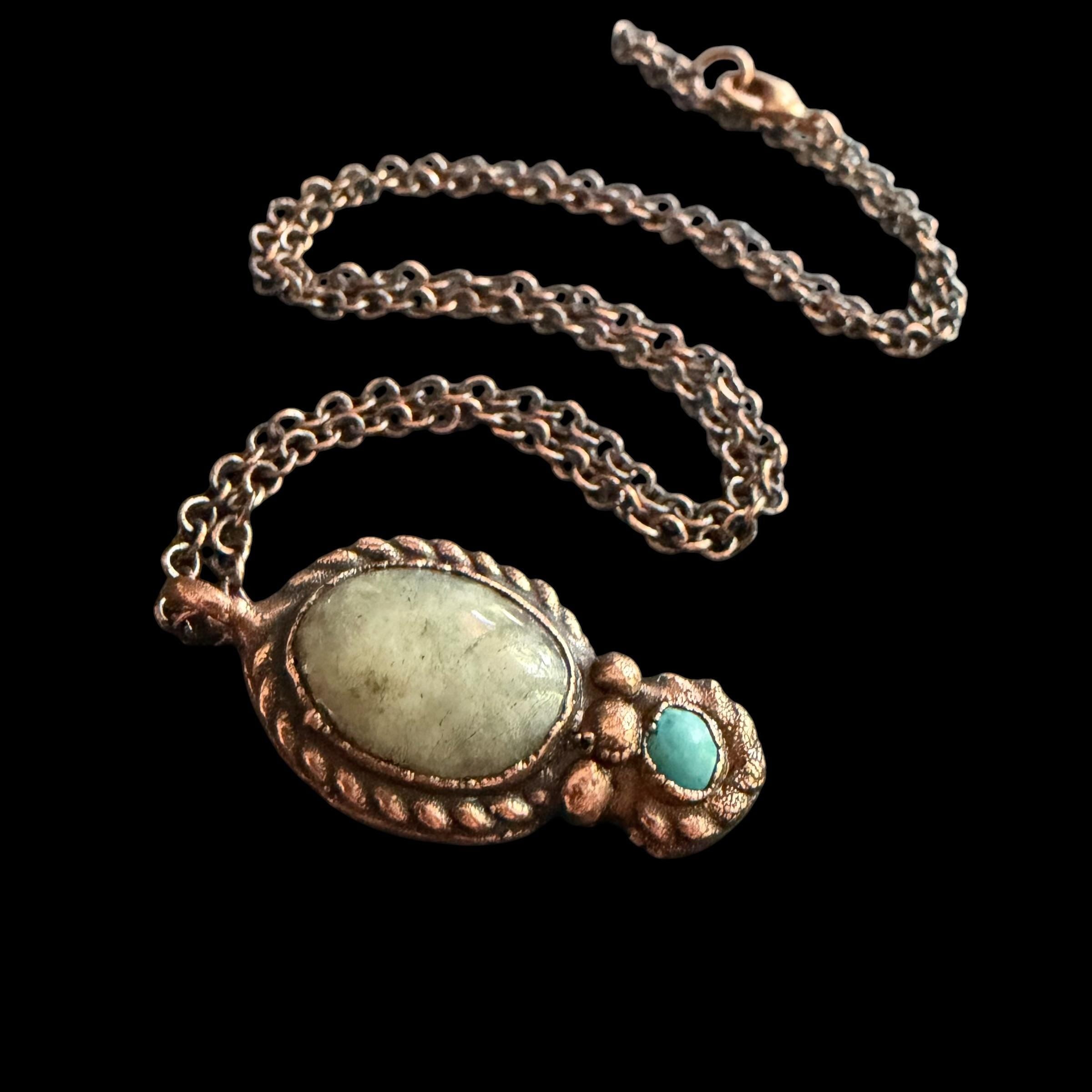 Howlite Necklace with Turquoise Accent | Electroformed Copper Pendant | Handmade Boho Crystal Jewelry | Calming Gift