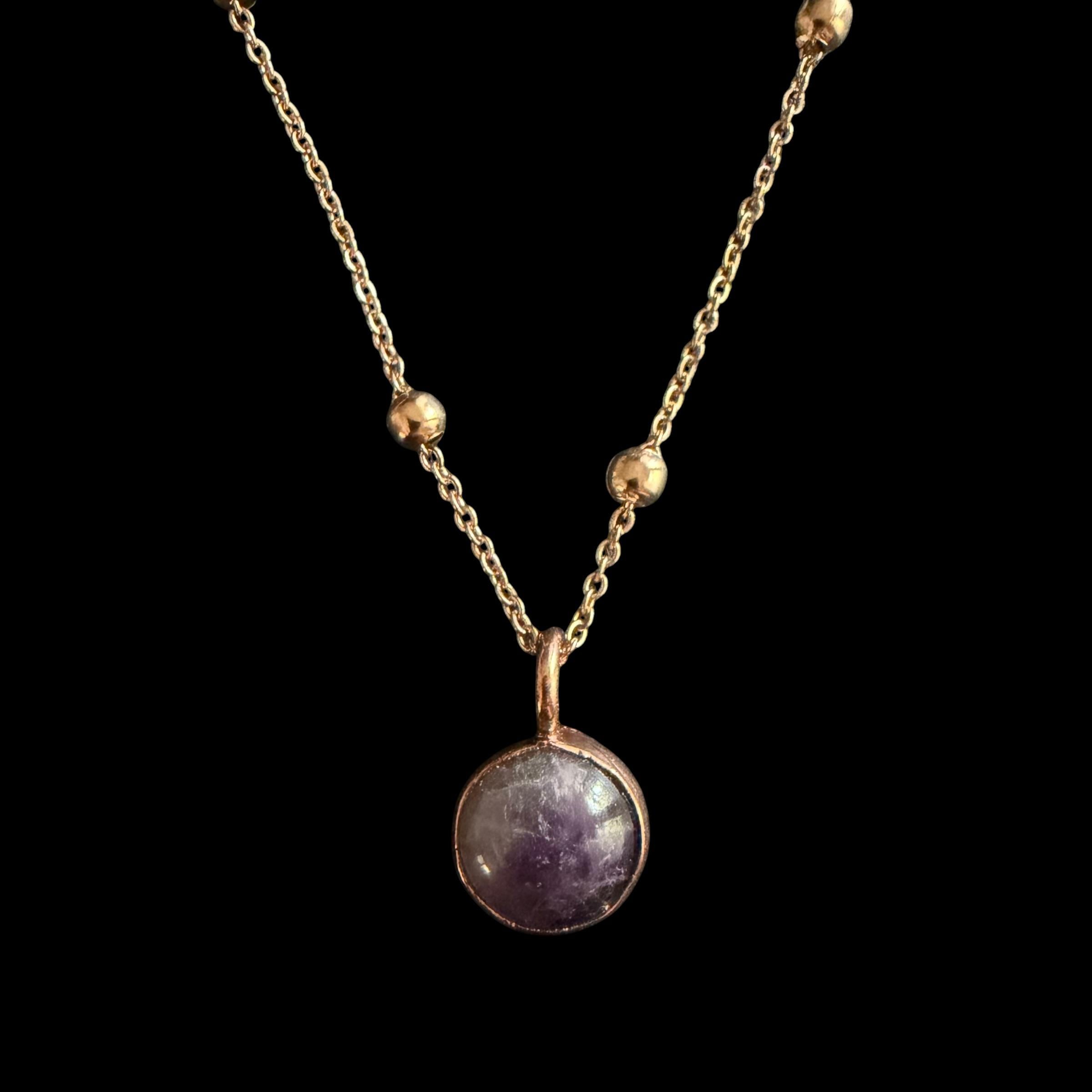 Amethyst Crescent Moon Necklace | Electroformed Copper Pendant | Handmade Crystal Jewelry | Boho Celestial Gift