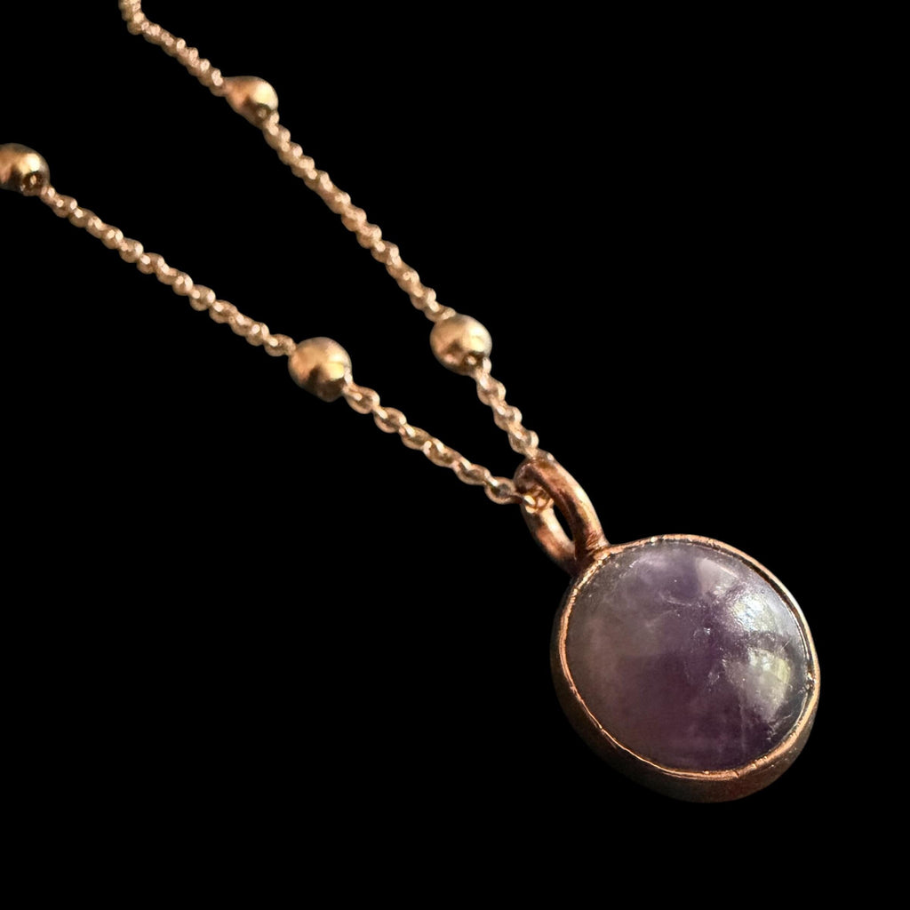 Amethyst Crescent Moon Necklace | Electroformed Copper Pendant | Handmade Crystal Jewelry | Boho Celestial Gift