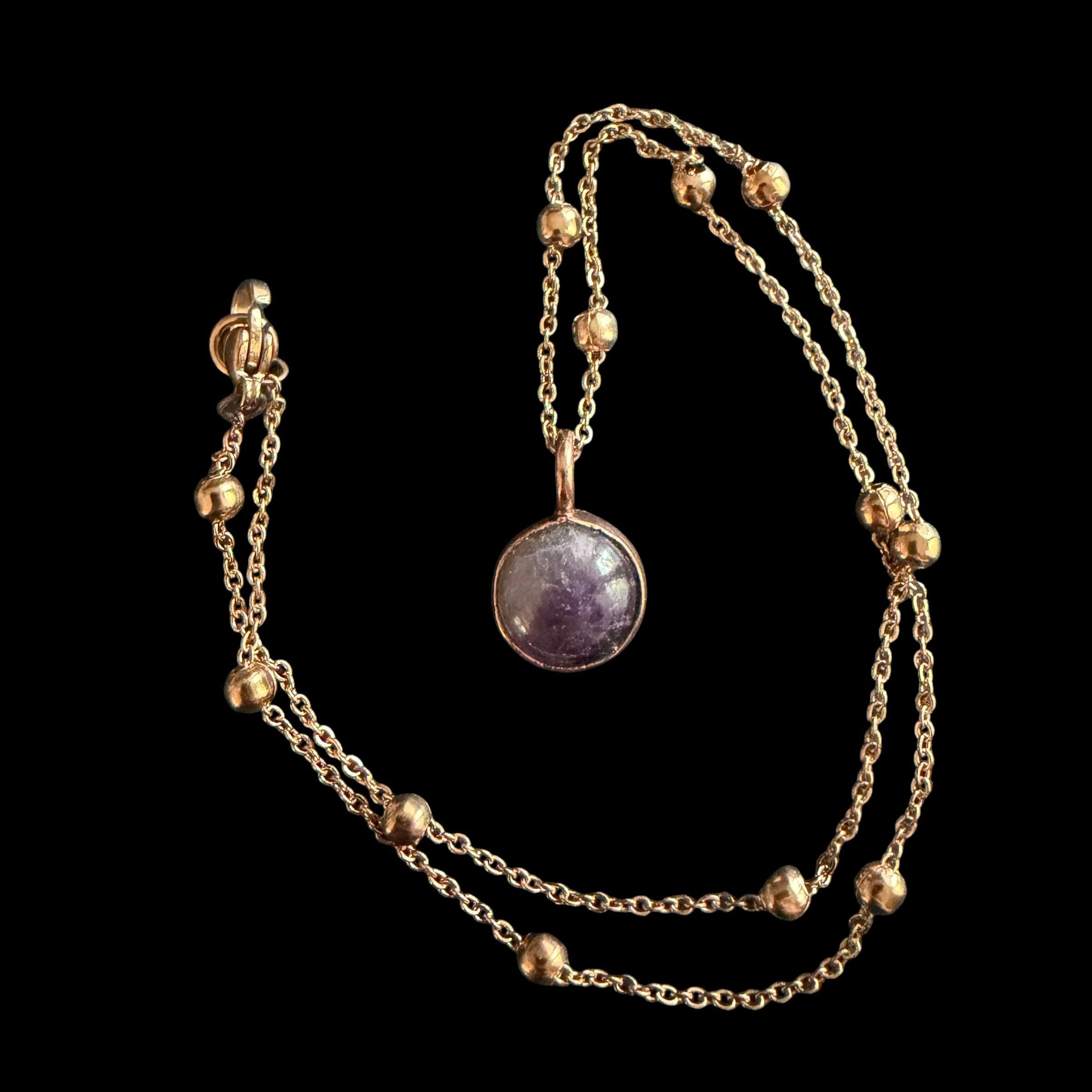 Amethyst Crescent Moon Necklace | Electroformed Copper Pendant | Handmade Crystal Jewelry | Boho Celestial Gift