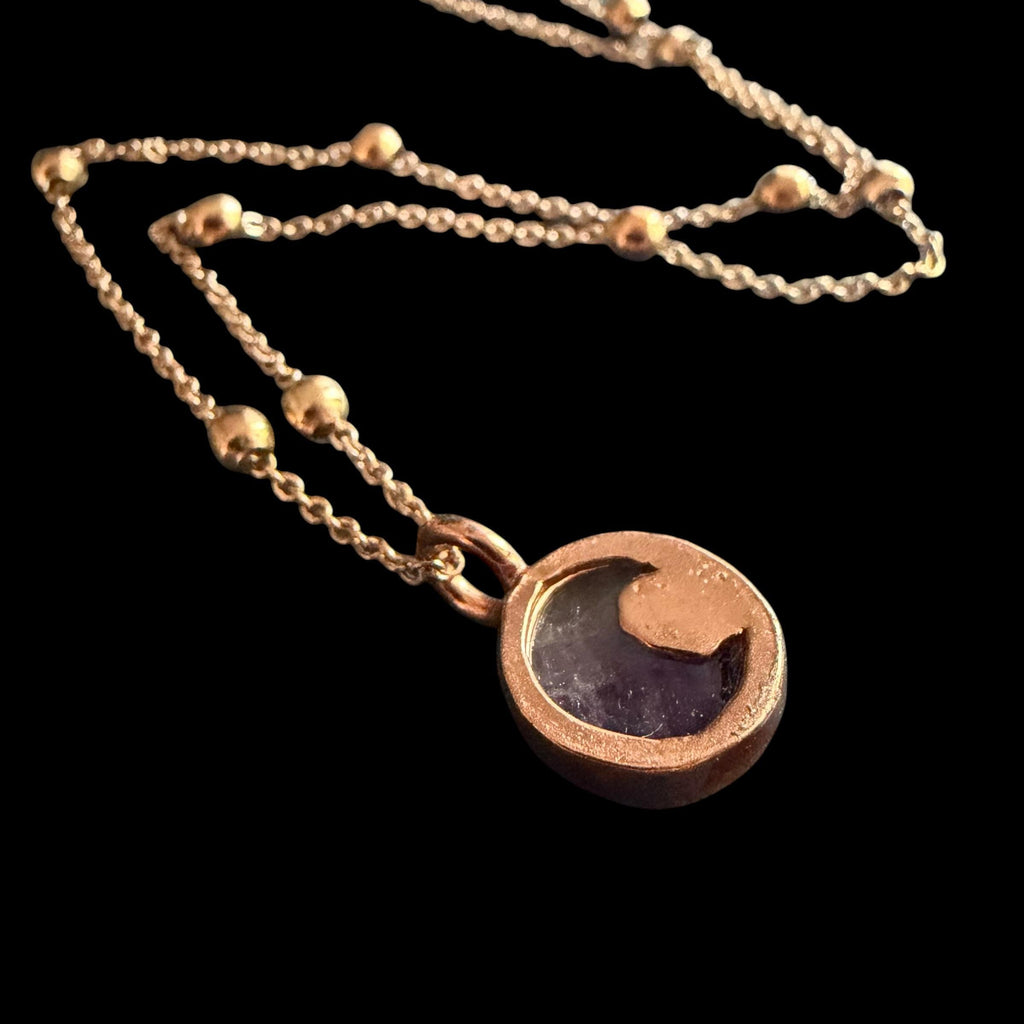 Amethyst Crescent Moon Necklace | Electroformed Copper Pendant | Handmade Crystal Jewelry | Boho Celestial Gift