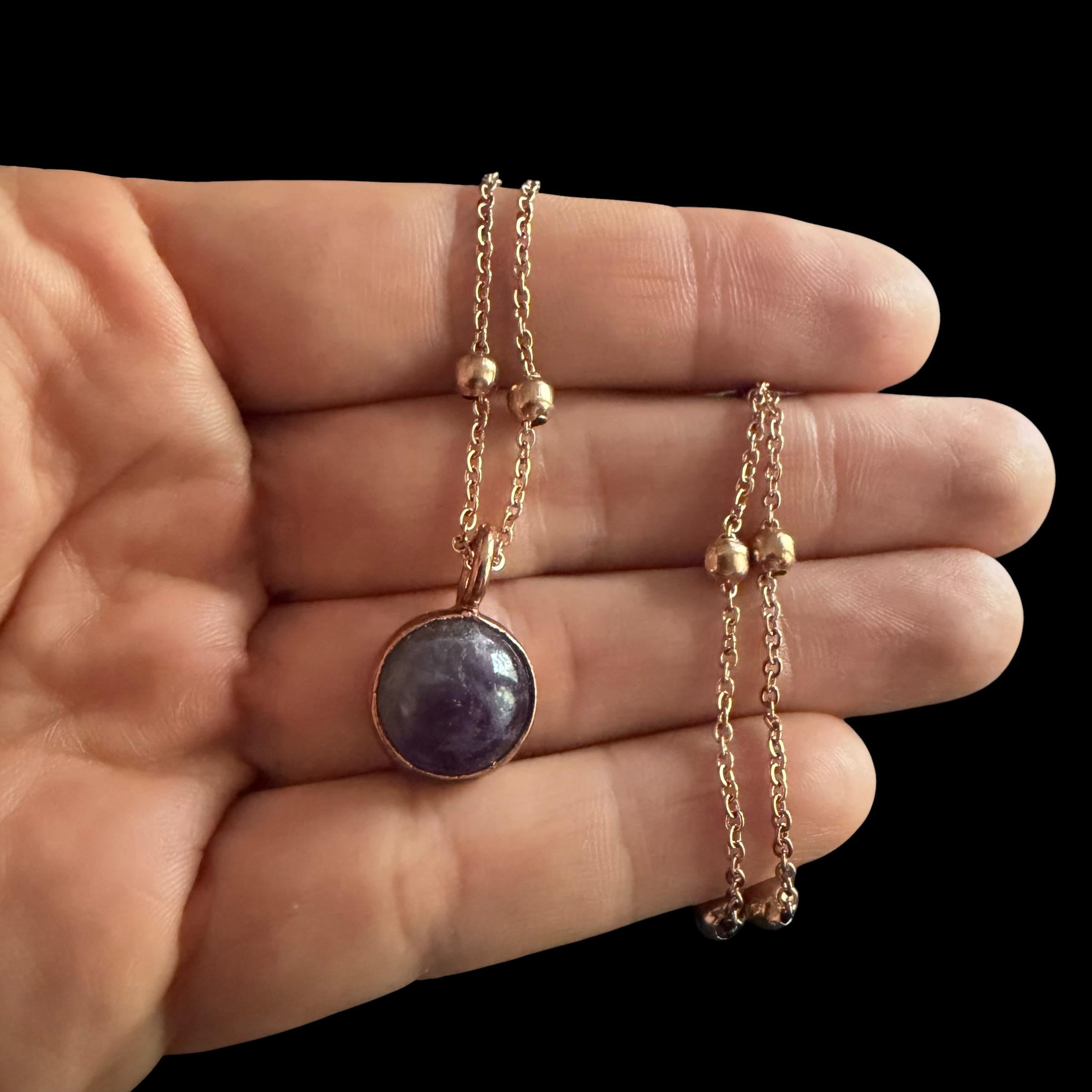 Amethyst Crescent Moon Necklace | Electroformed Copper Pendant | Handmade Crystal Jewelry | Boho Celestial Gift
