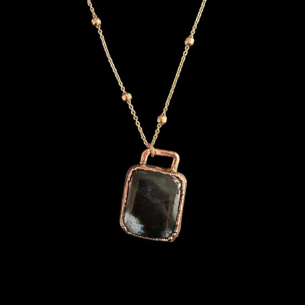 Black Obsidian Necklace | Electroformed Copper Pendant | Handmade Protection Crystal Jewelry | Boho Grounding Gift