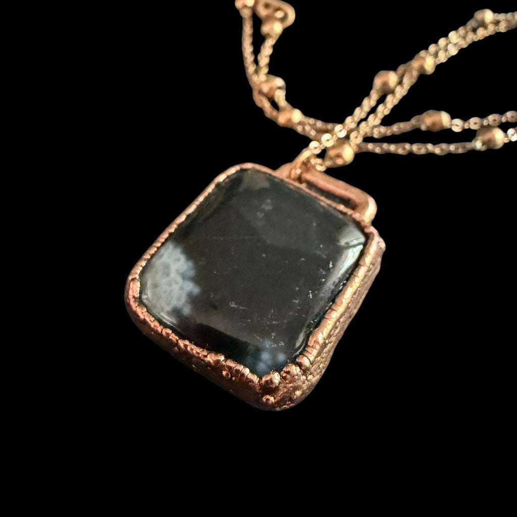 Black Obsidian Necklace | Electroformed Copper Pendant | Handmade Protection Crystal Jewelry | Boho Grounding Gift