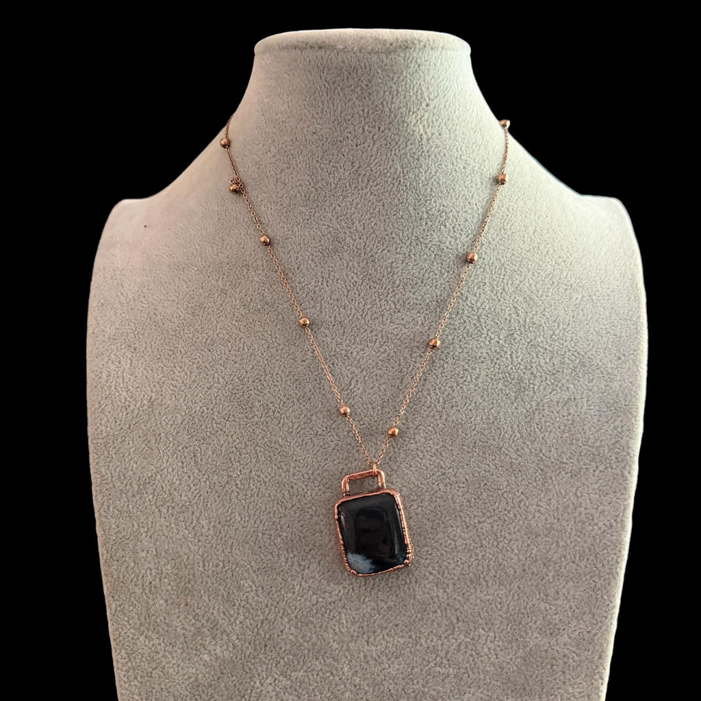 Black Obsidian Necklace | Electroformed Copper Pendant | Handmade Protection Crystal Jewelry | Boho Grounding Gift