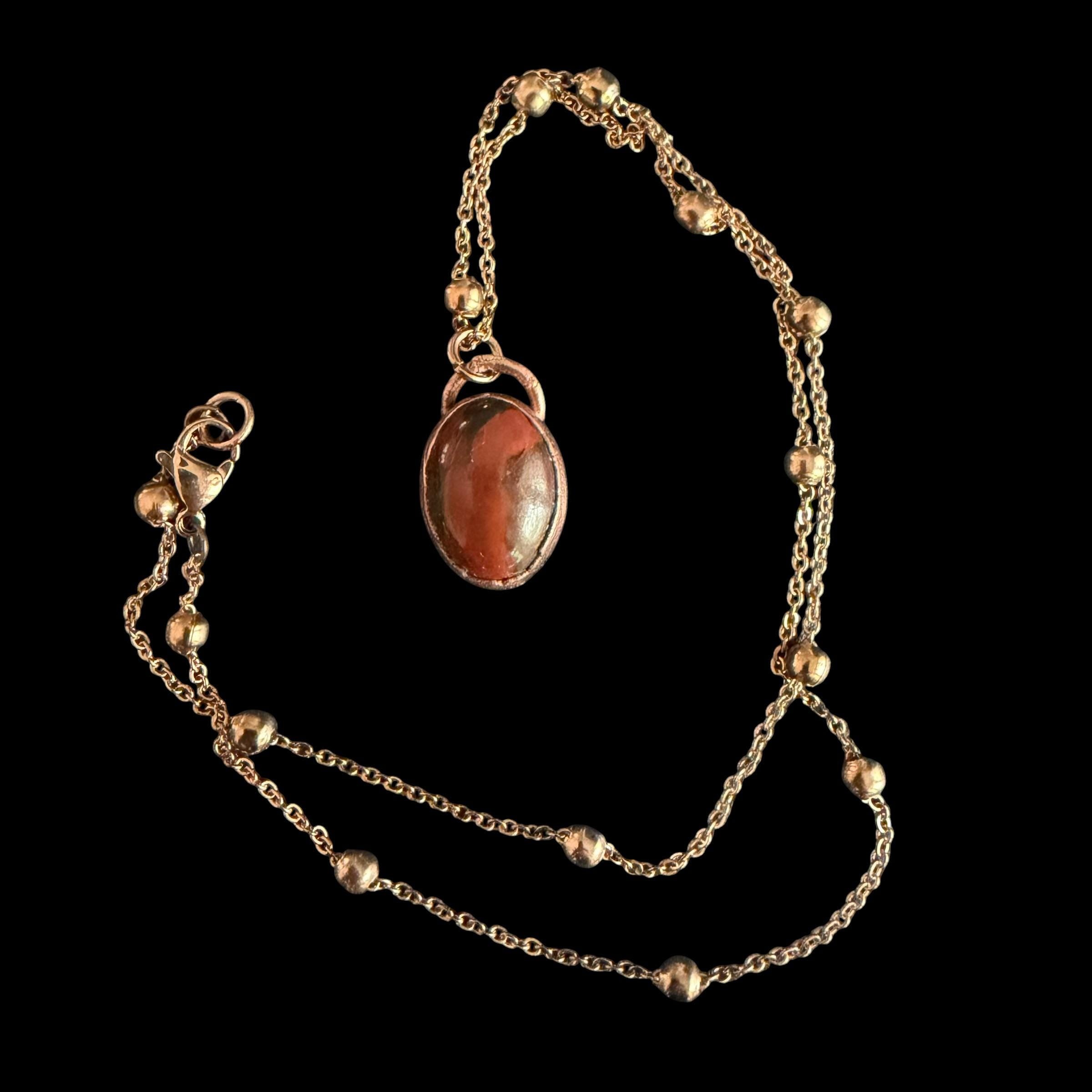Red Tiger Eye Necklace | Electroformed Copper Pendant | Handmade Gemstone Jewelry | Boho Confidence Crystal Gift