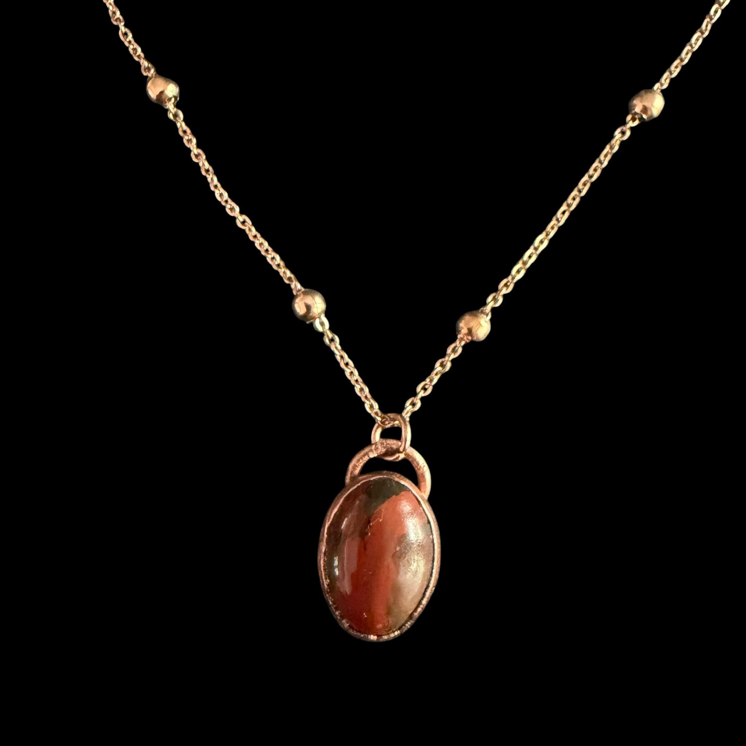 Red Tiger Eye Necklace | Electroformed Copper Pendant | Handmade Gemstone Jewelry | Boho Confidence Crystal Gift