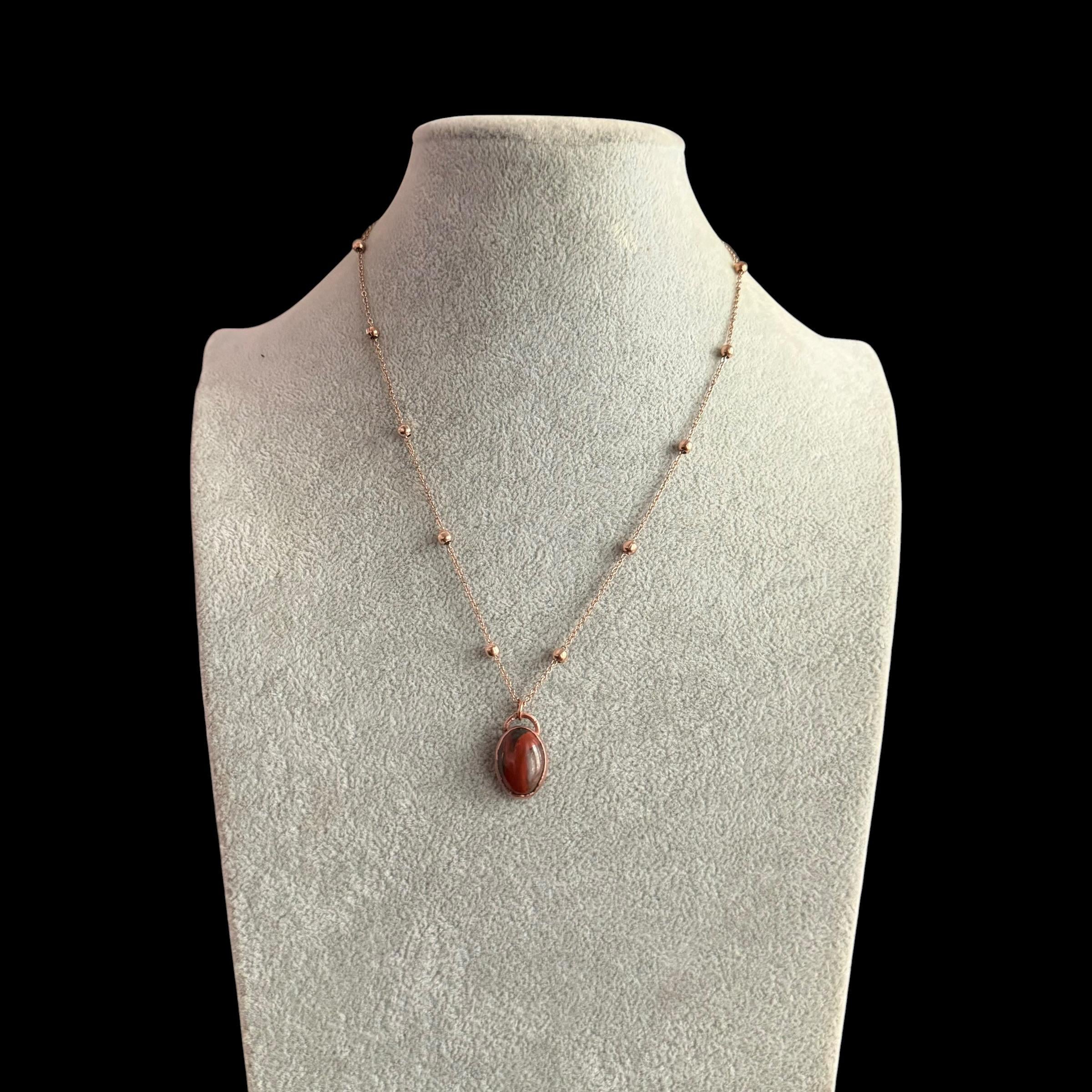Red Tiger Eye Necklace | Electroformed Copper Pendant | Handmade Gemstone Jewelry | Boho Confidence Crystal Gift