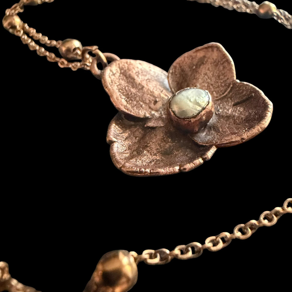 Real Hydrangea Flower Necklace with Pearl | Electroformed Copper Pendant | Preserved Botanical Jewelry | Boho Gift