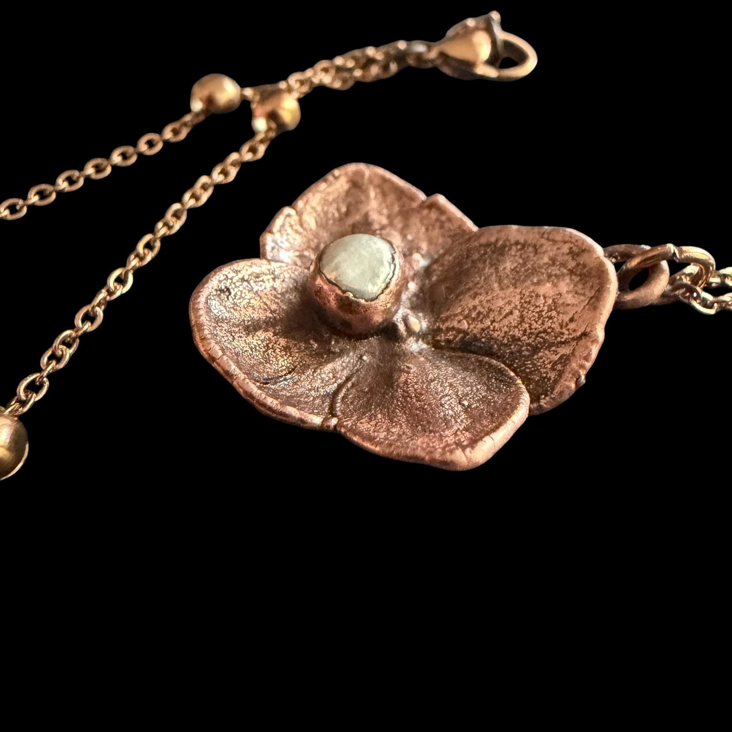 Real Hydrangea Flower Necklace with Pearl | Electroformed Copper Pendant | Preserved Botanical Jewelry | Boho Gift