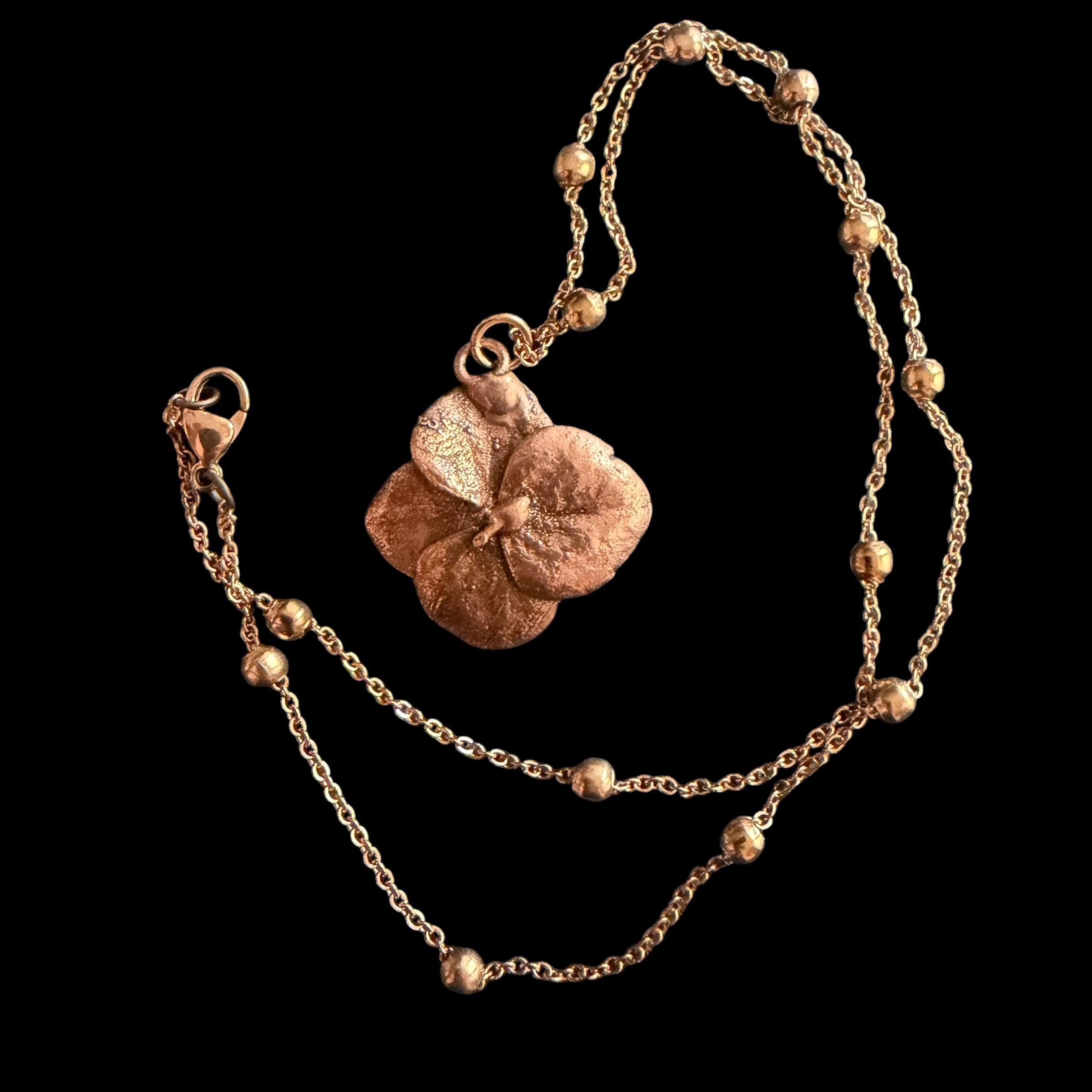 Real Hydrangea Flower Necklace with Pearl | Electroformed Copper Pendant | Preserved Botanical Jewelry | Boho Gift