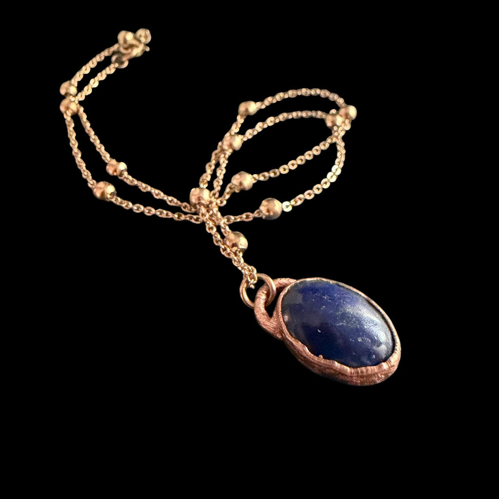 Lapis Lazuli Necklace | Electroformed Copper Pendant | Handmade Blue Gemstone Jewelry | Boho Wisdom Crystal Gift