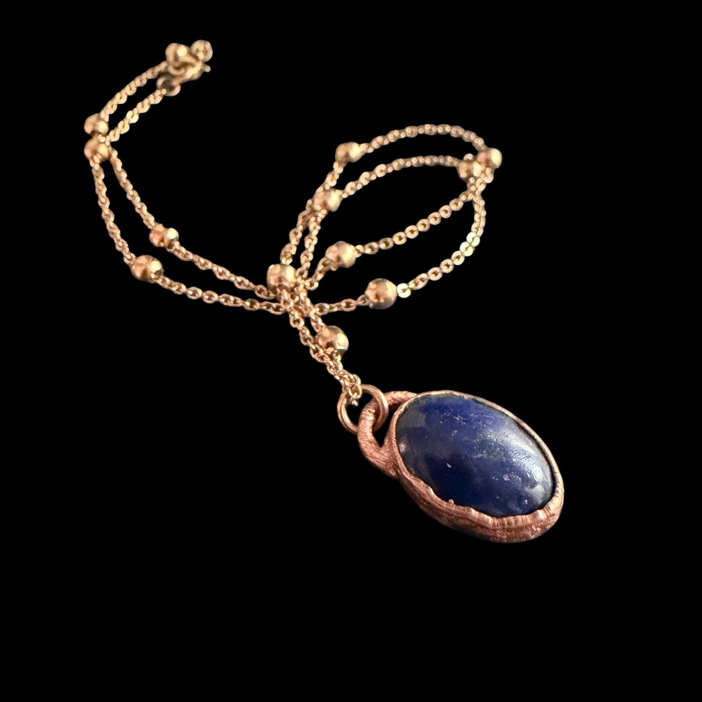 Lapis Lazuli Necklace | Electroformed Copper Pendant | Handmade Blue Gemstone Jewelry | Boho Wisdom Crystal Gift