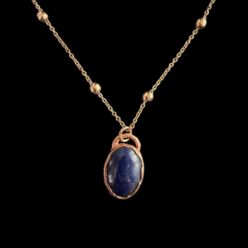 Lapis Lazuli Necklace | Electroformed Copper Pendant | Handmade Blue Gemstone Jewelry | Boho Wisdom Crystal Gift
