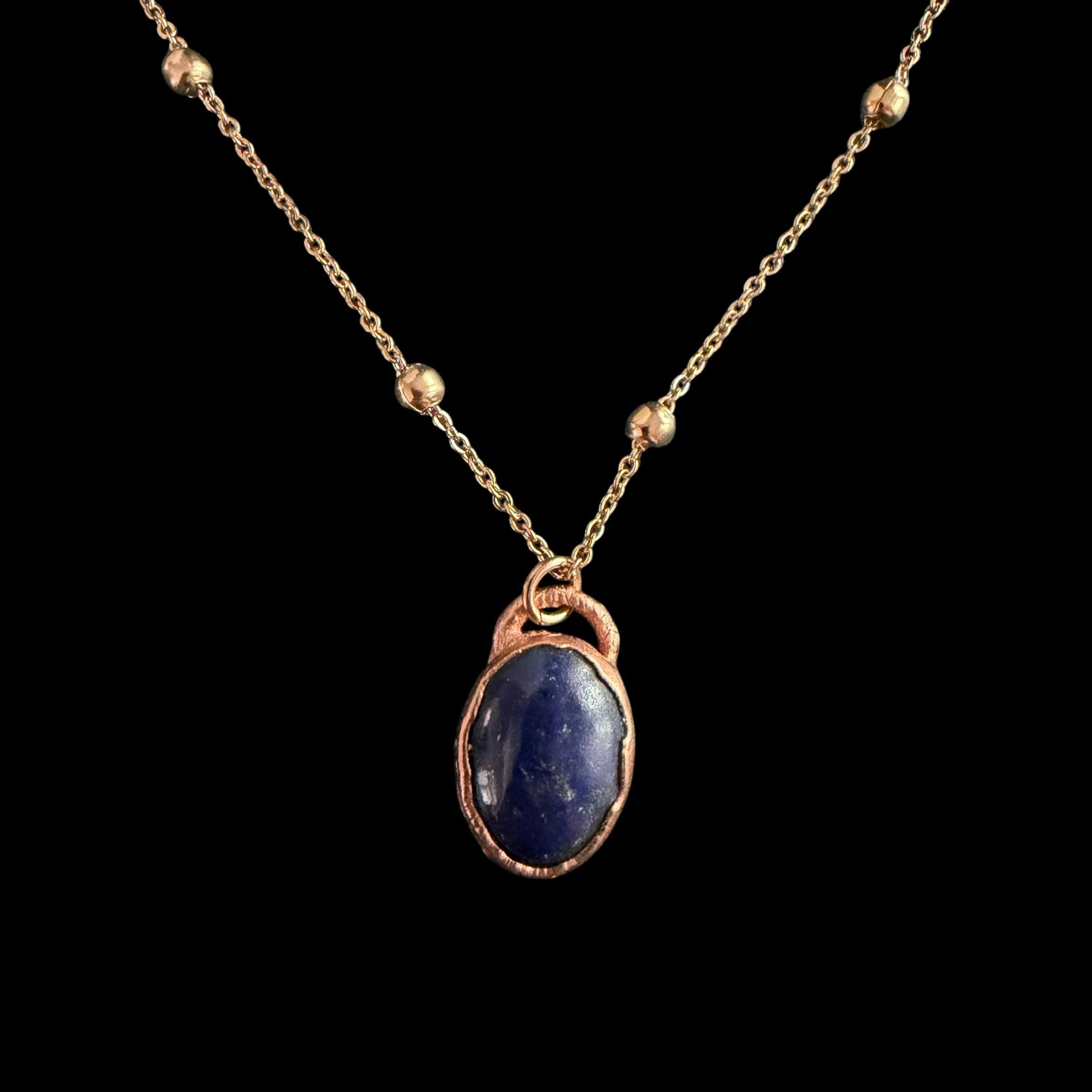 Lapis Lazuli Necklace | Electroformed Copper Pendant | Handmade Blue Gemstone Jewelry | Boho Wisdom Crystal Gift