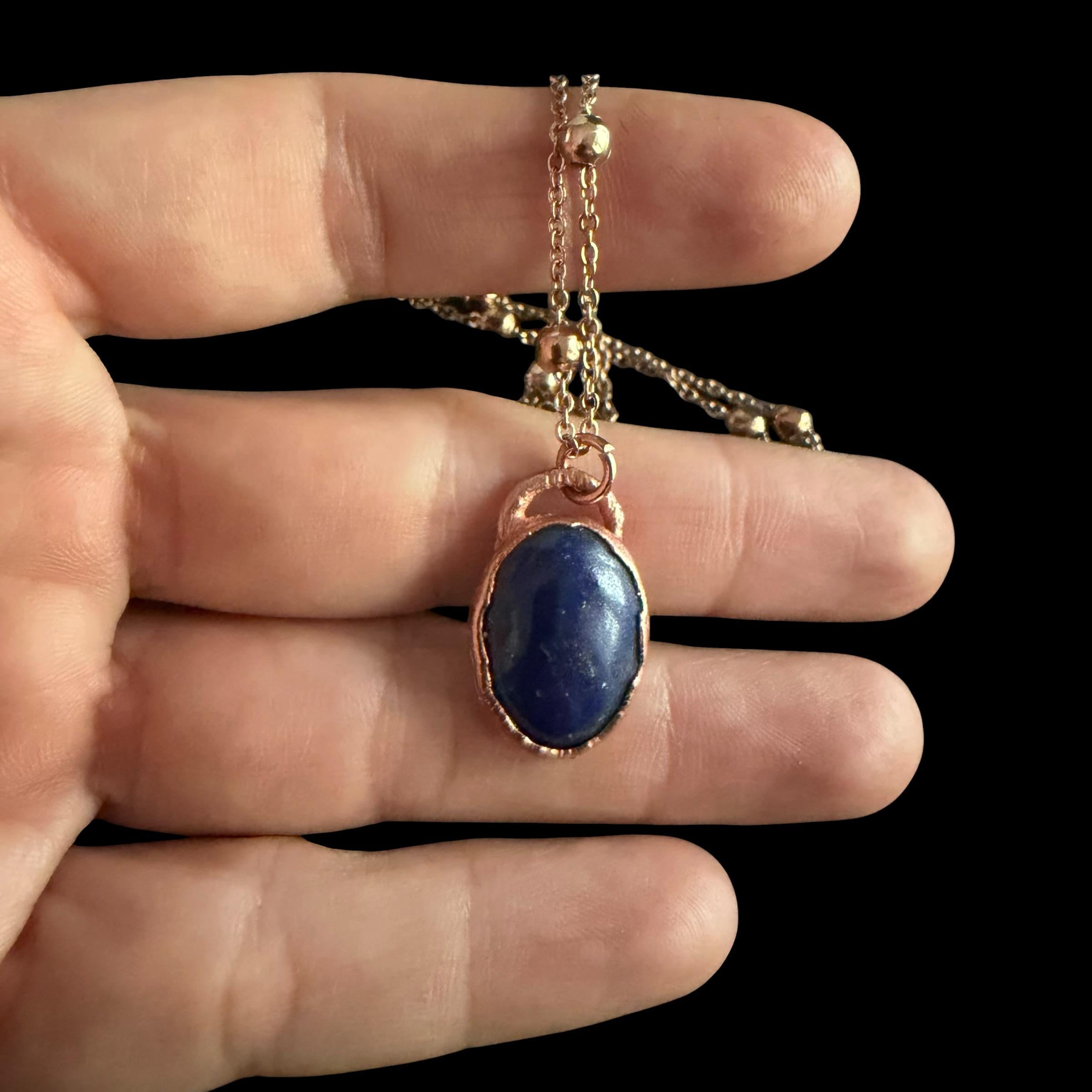 Lapis Lazuli Necklace | Electroformed Copper Pendant | Handmade Blue Gemstone Jewelry | Boho Wisdom Crystal Gift