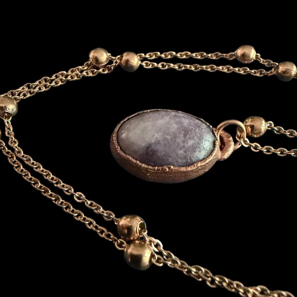 Lepidolite Necklace | Electroformed Copper Pendant | Handmade Lilac Gemstone Jewelry | Boho Calming Crystal Gift