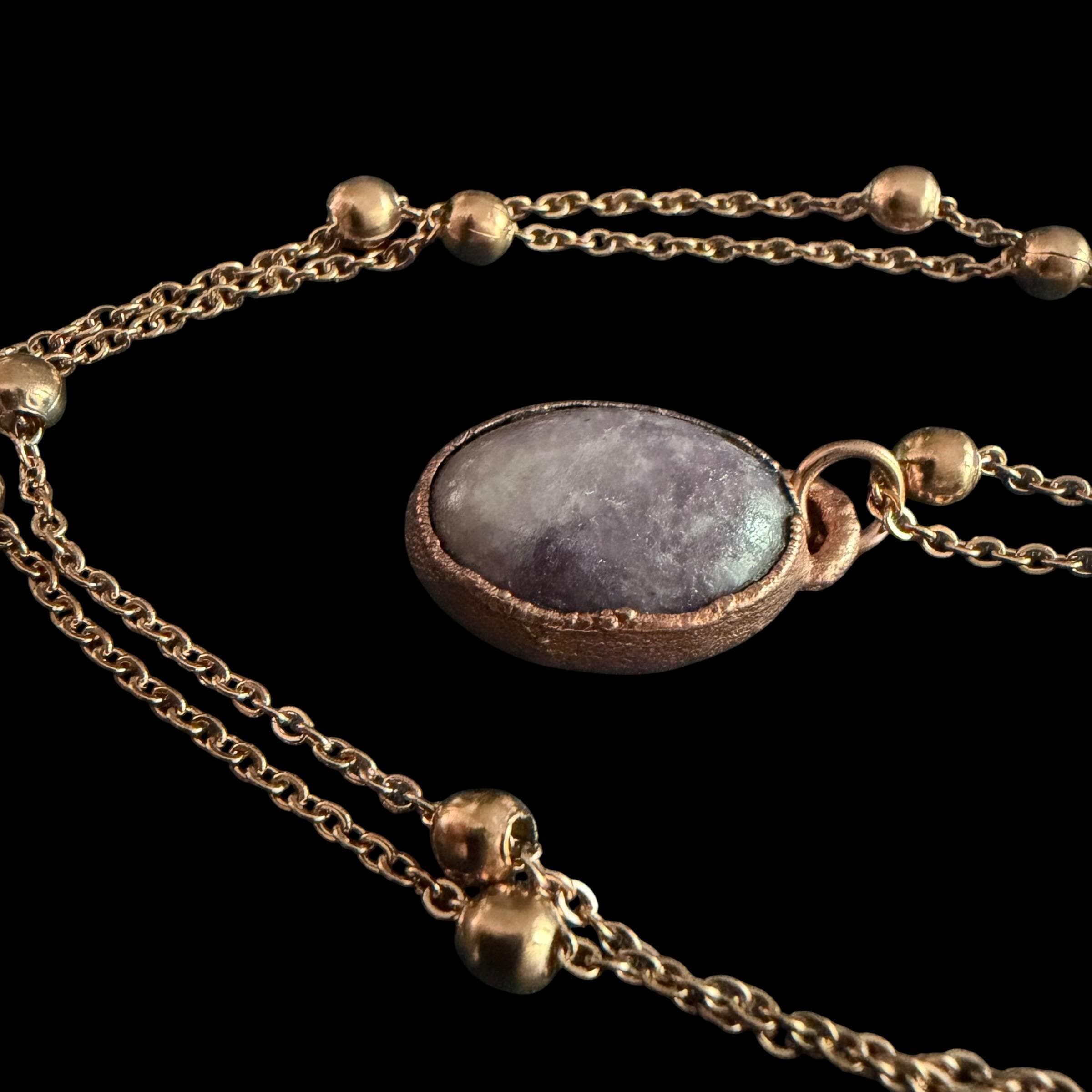 Lepidolite Necklace | Electroformed Copper Pendant | Handmade Lilac Gemstone Jewelry | Boho Calming Crystal Gift