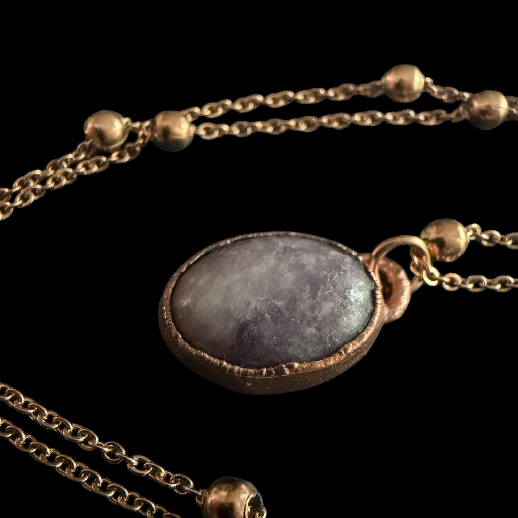 Lepidolite Necklace | Electroformed Copper Pendant | Handmade Lilac Gemstone Jewelry | Boho Calming Crystal Gift