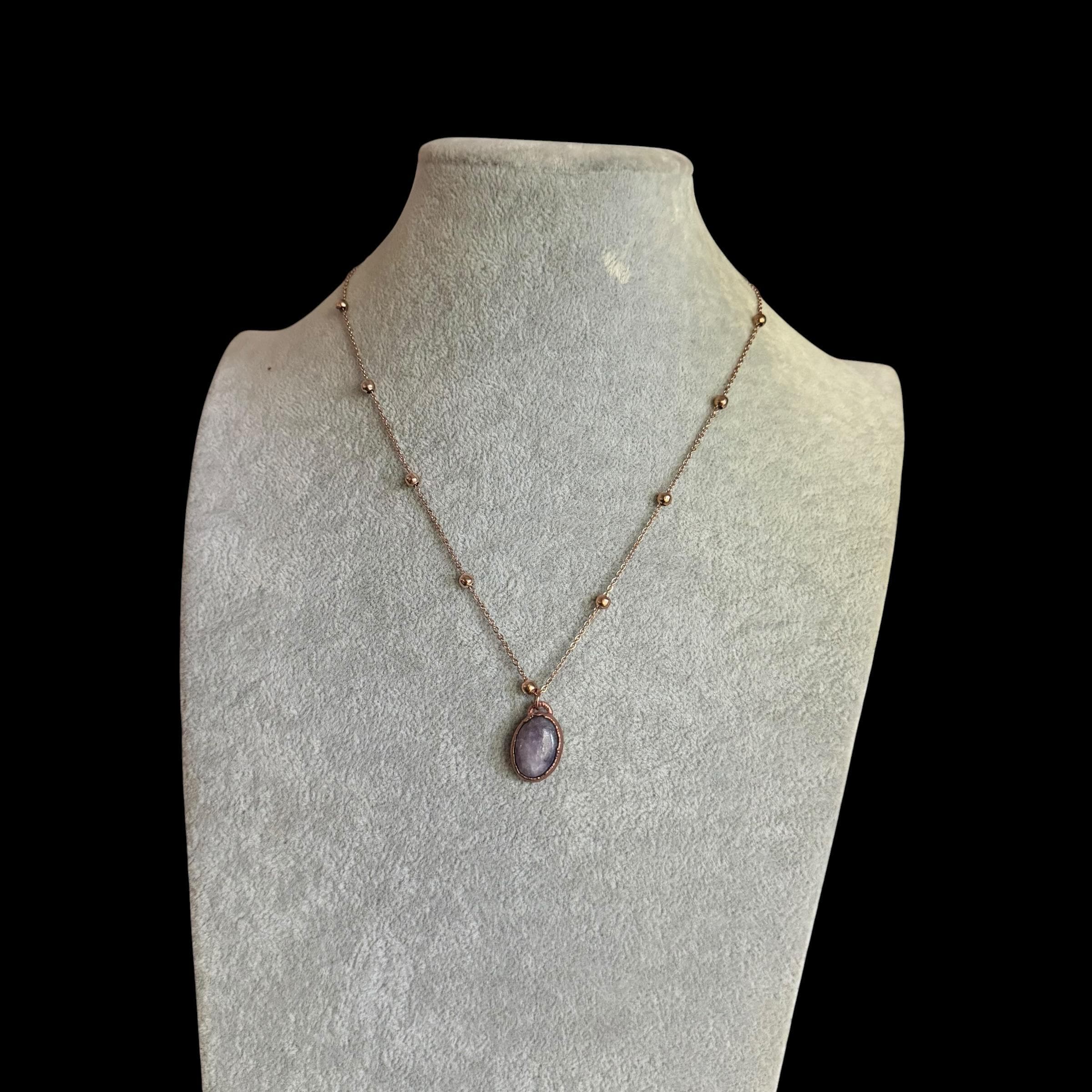 Lepidolite Necklace | Electroformed Copper Pendant | Handmade Lilac Gemstone Jewelry | Boho Calming Crystal Gift