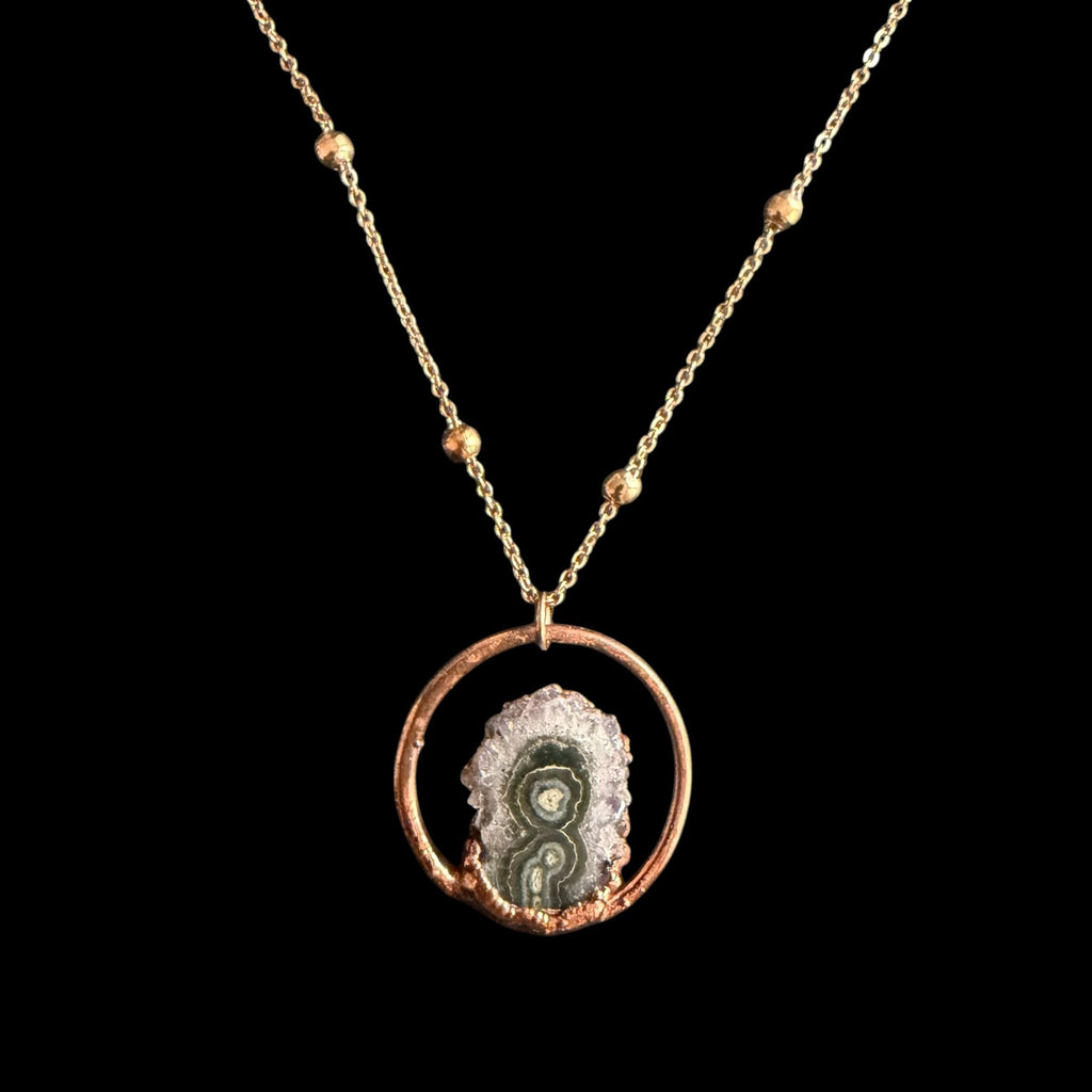 Amethyst Stalactite Slice Necklace | Electroformed Copper Hoop Pendant | Handmade Druzy Crystal Jewelry | Boho Gift