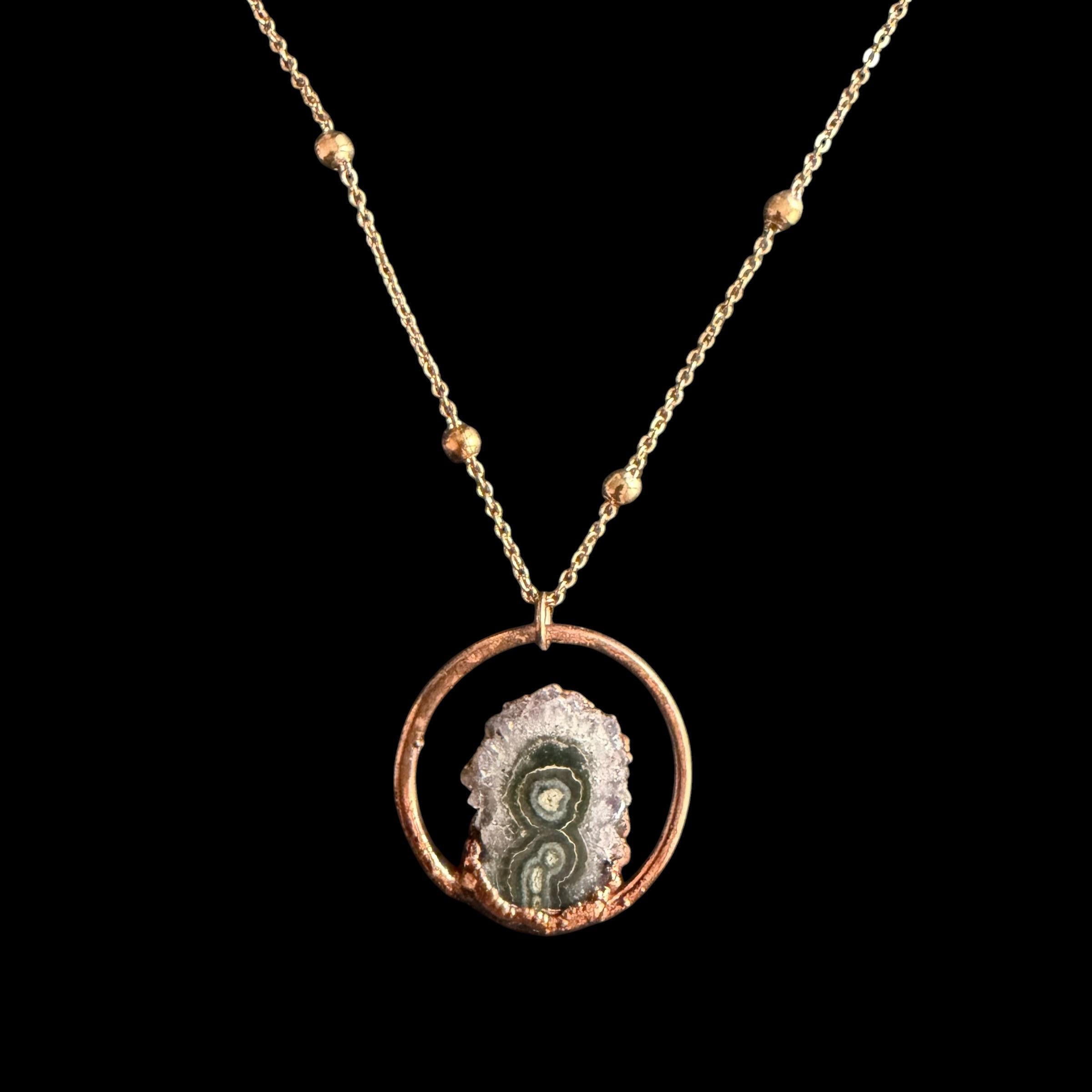 Amethyst Stalactite Slice Necklace | Electroformed Copper Hoop Pendant | Handmade Druzy Crystal Jewelry | Boho Gift