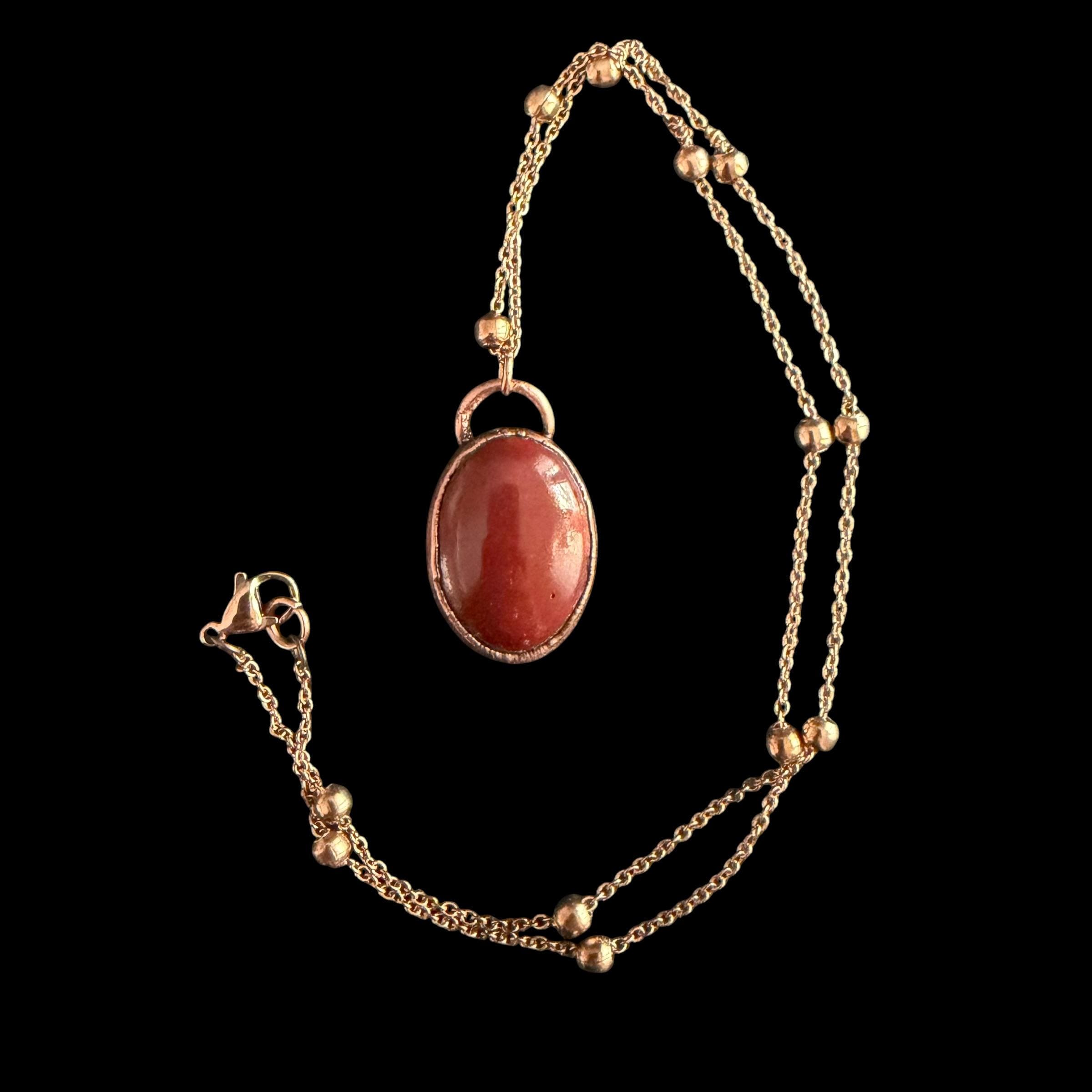 Red Agate Necklace | Electroformed Copper Pendant | Handmade Gemstone Jewelry | Boho Grounding Crystal Gift