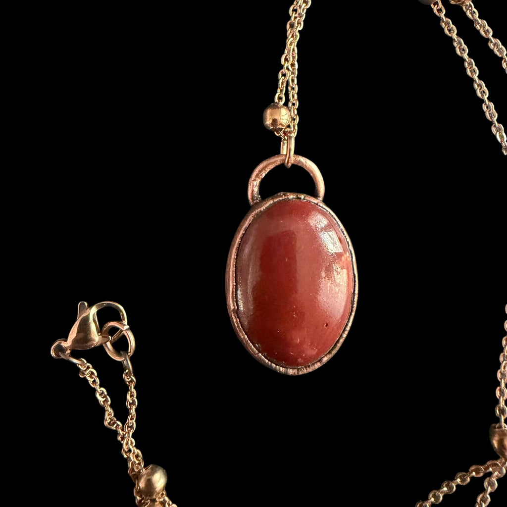 Red Agate Necklace | Electroformed Copper Pendant | Handmade Gemstone Jewelry | Boho Grounding Crystal Gift