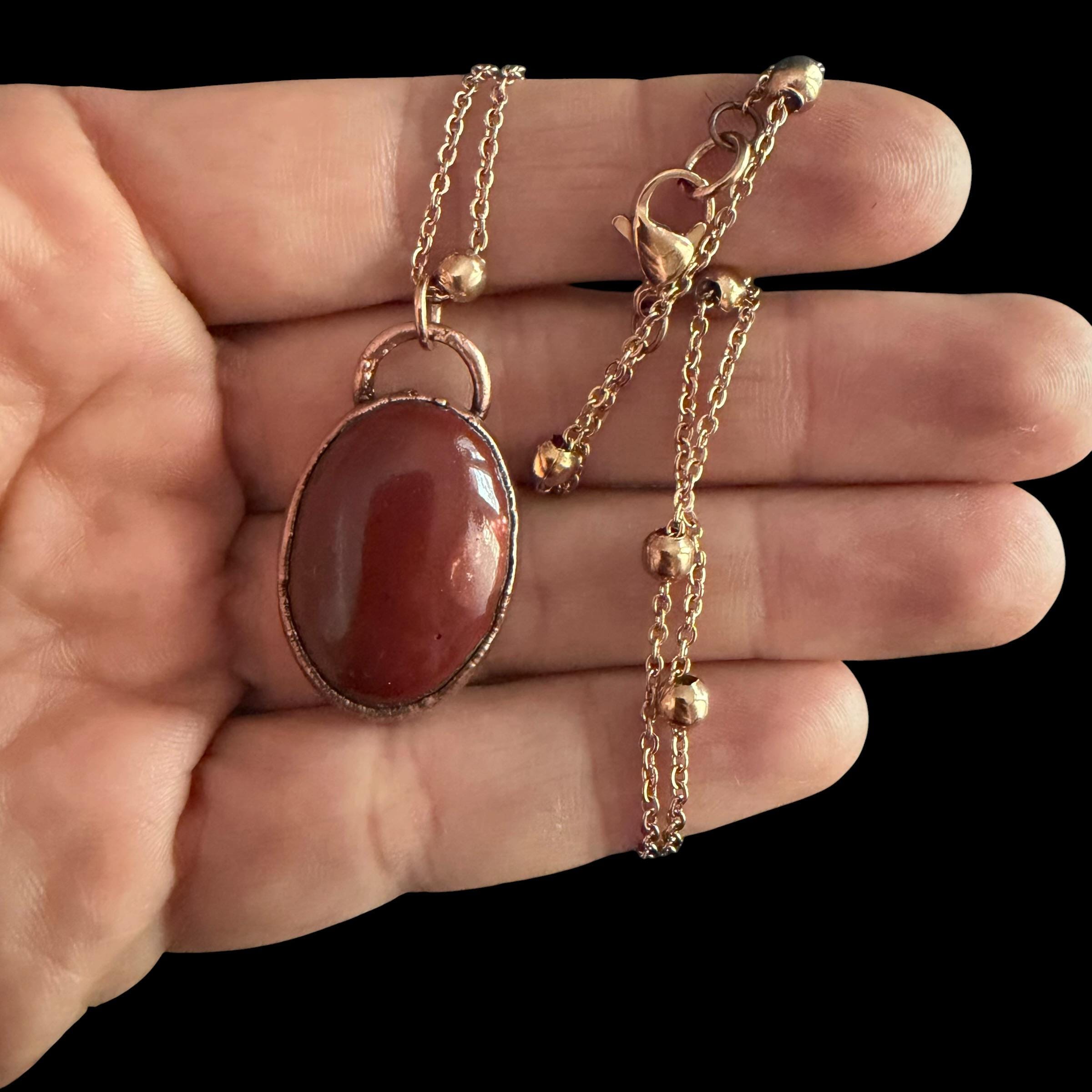 Red Agate Necklace | Electroformed Copper Pendant | Handmade Gemstone Jewelry | Boho Grounding Crystal Gift