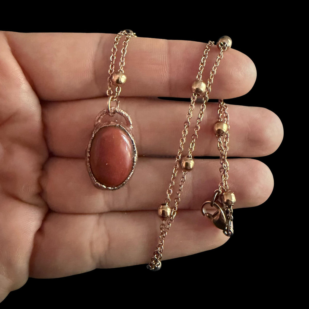 Red Jasper Necklace | Electroformed Copper Pendant | Handmade Gemstone Jewelry | Boho Strength Crystal Gift