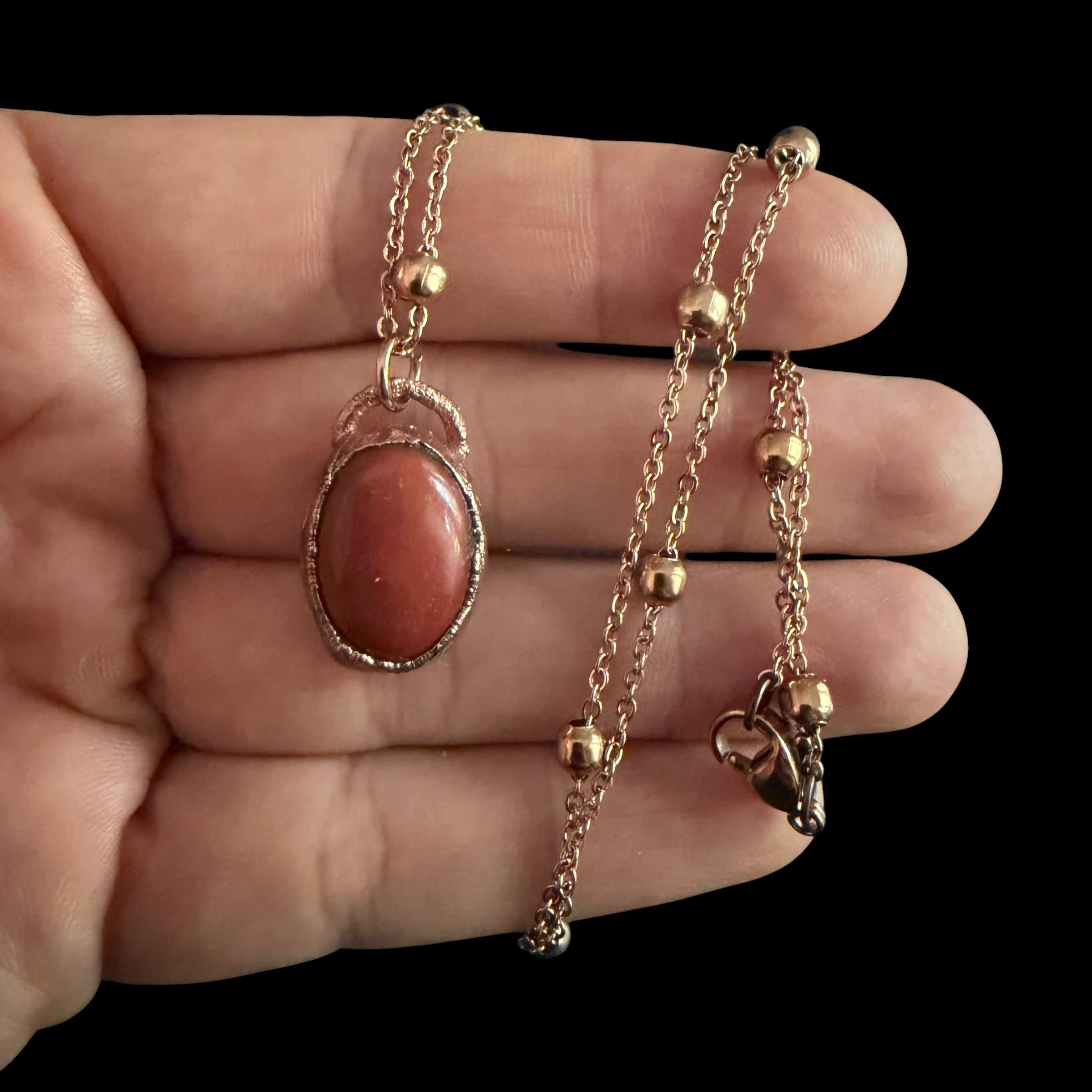 Red Jasper Necklace | Electroformed Copper Pendant | Handmade Gemstone Jewelry | Boho Strength Crystal Gift