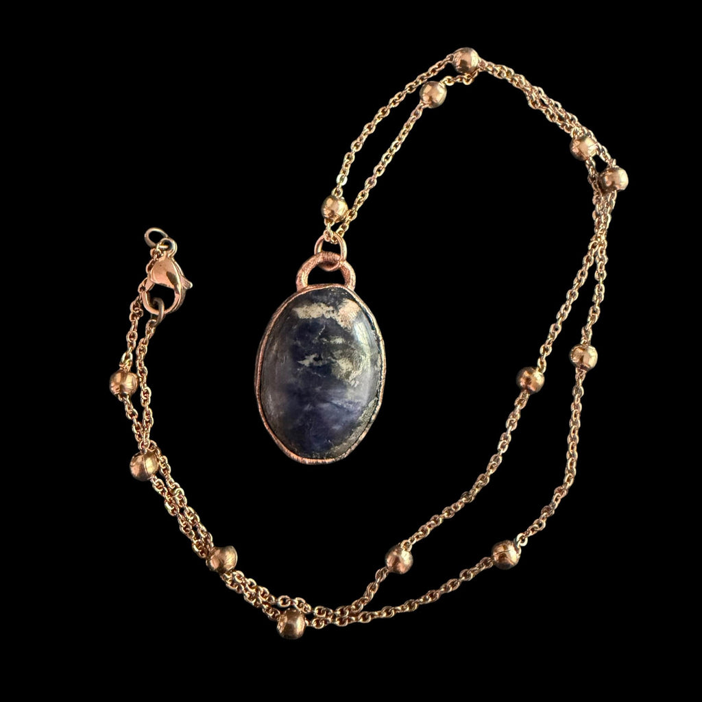 Sodalite Necklace | Electroformed Copper Pendant | Handmade Blue Gemstone Jewelry | Boho Truth Crystal Gift