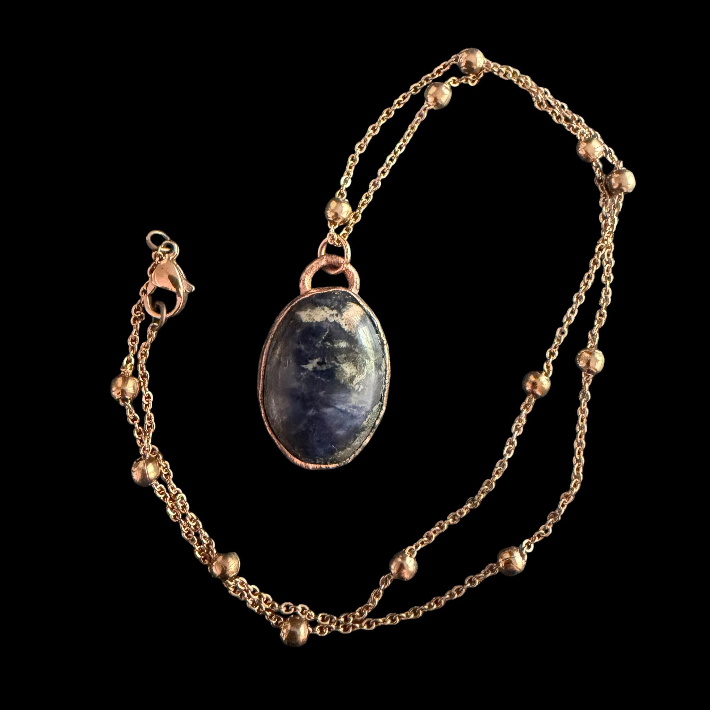 Sodalite Necklace | Electroformed Copper Pendant | Handmade Blue Gemstone Jewelry | Boho Truth Crystal Gift