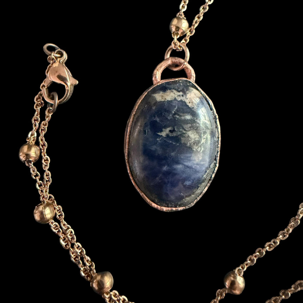 Sodalite Necklace | Electroformed Copper Pendant | Handmade Blue Gemstone Jewelry | Boho Truth Crystal Gift