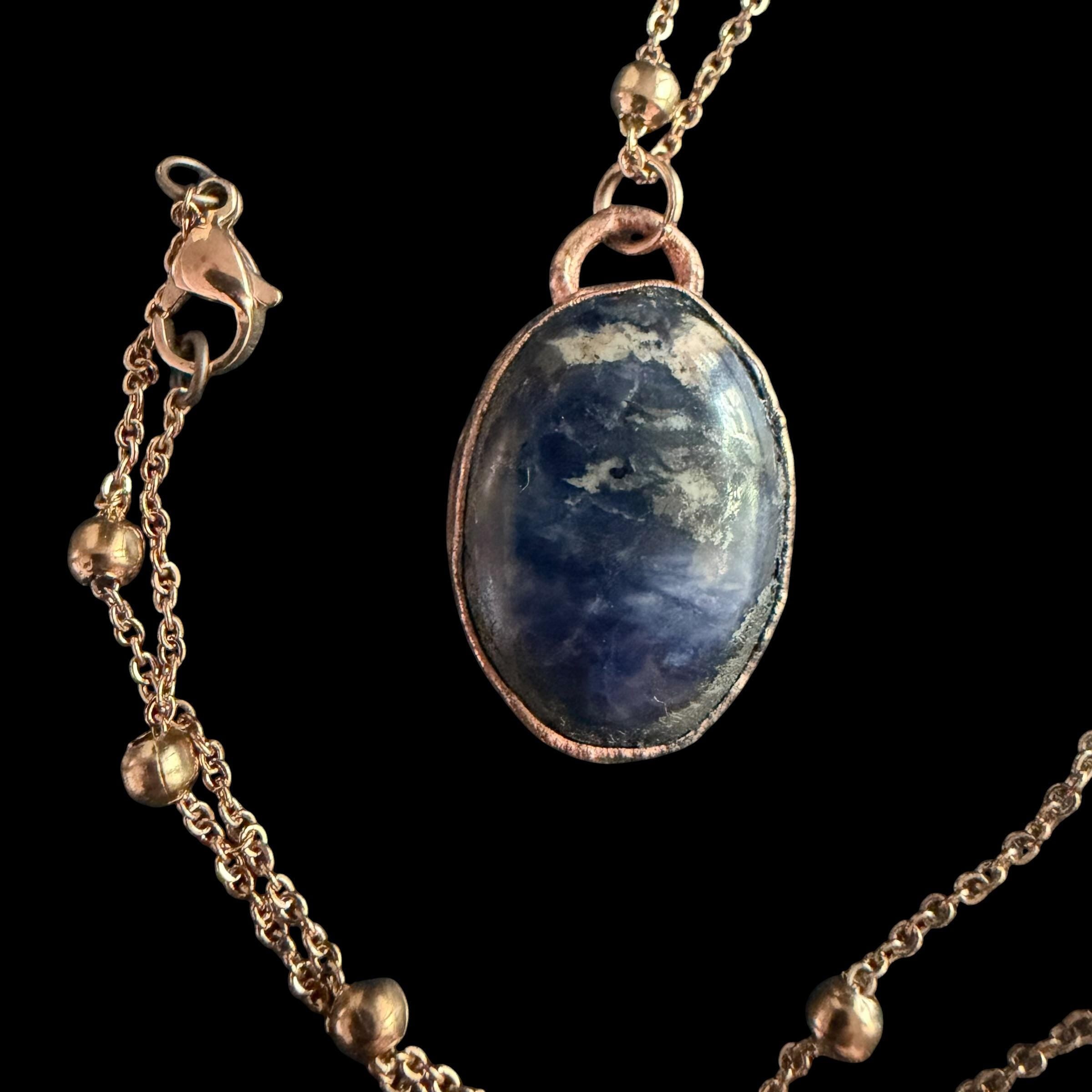 Sodalite Necklace | Electroformed Copper Pendant | Handmade Blue Gemstone Jewelry | Boho Truth Crystal Gift