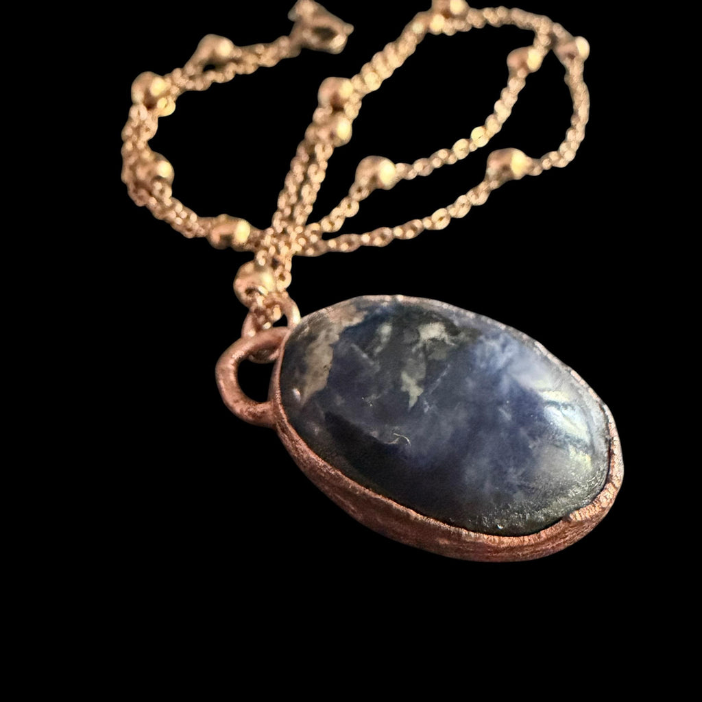 Sodalite Necklace | Electroformed Copper Pendant | Handmade Blue Gemstone Jewelry | Boho Truth Crystal Gift