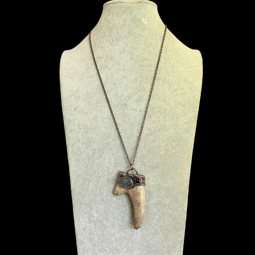 Labradorite & Obsidian Antler Necklace | Electroformed Copper Deer Antler Pendant | Handmade Boho Crystal Jewelry | Witchy Gift