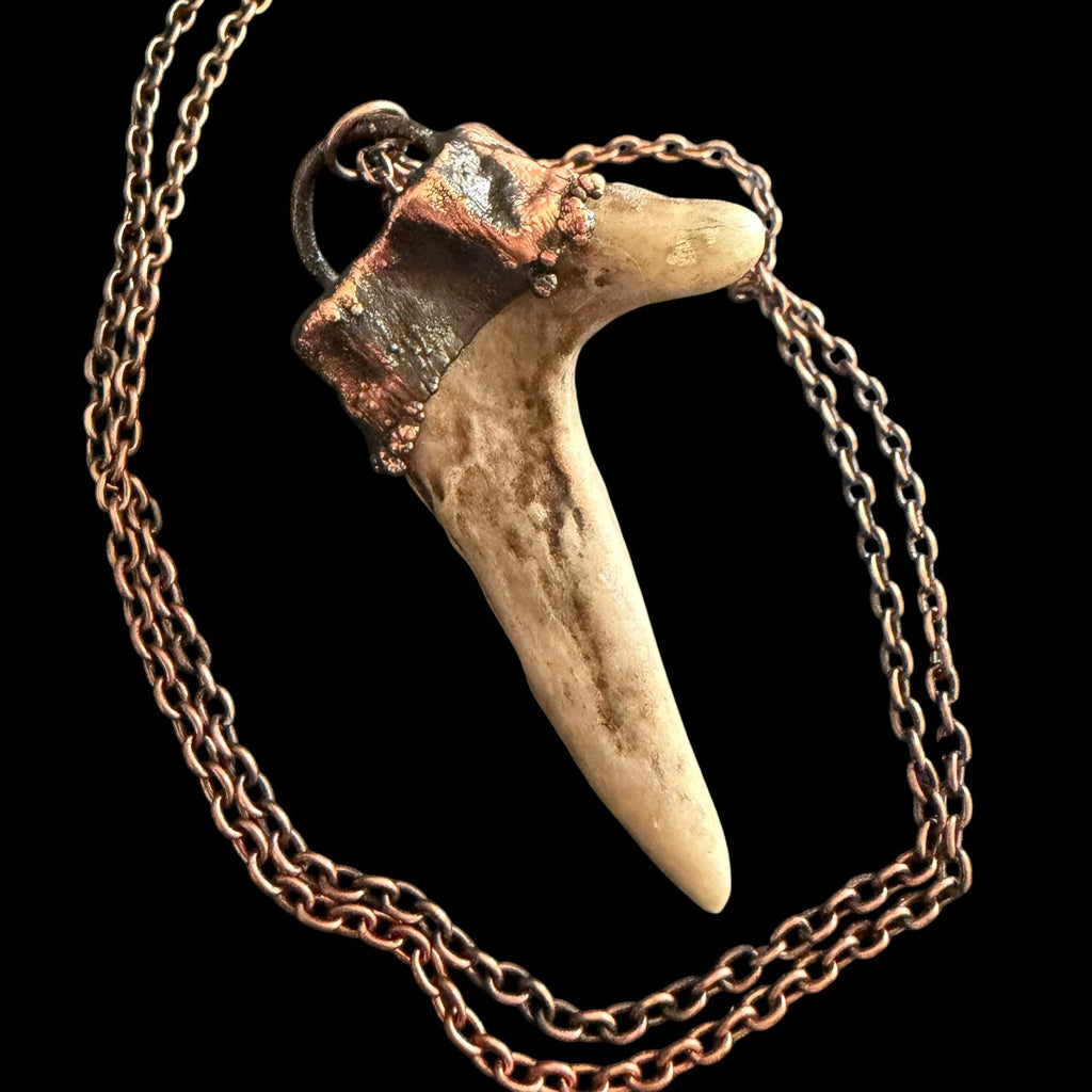 Labradorite & Obsidian Antler Necklace | Electroformed Copper Deer Antler Pendant | Handmade Boho Crystal Jewelry | Witchy Gift