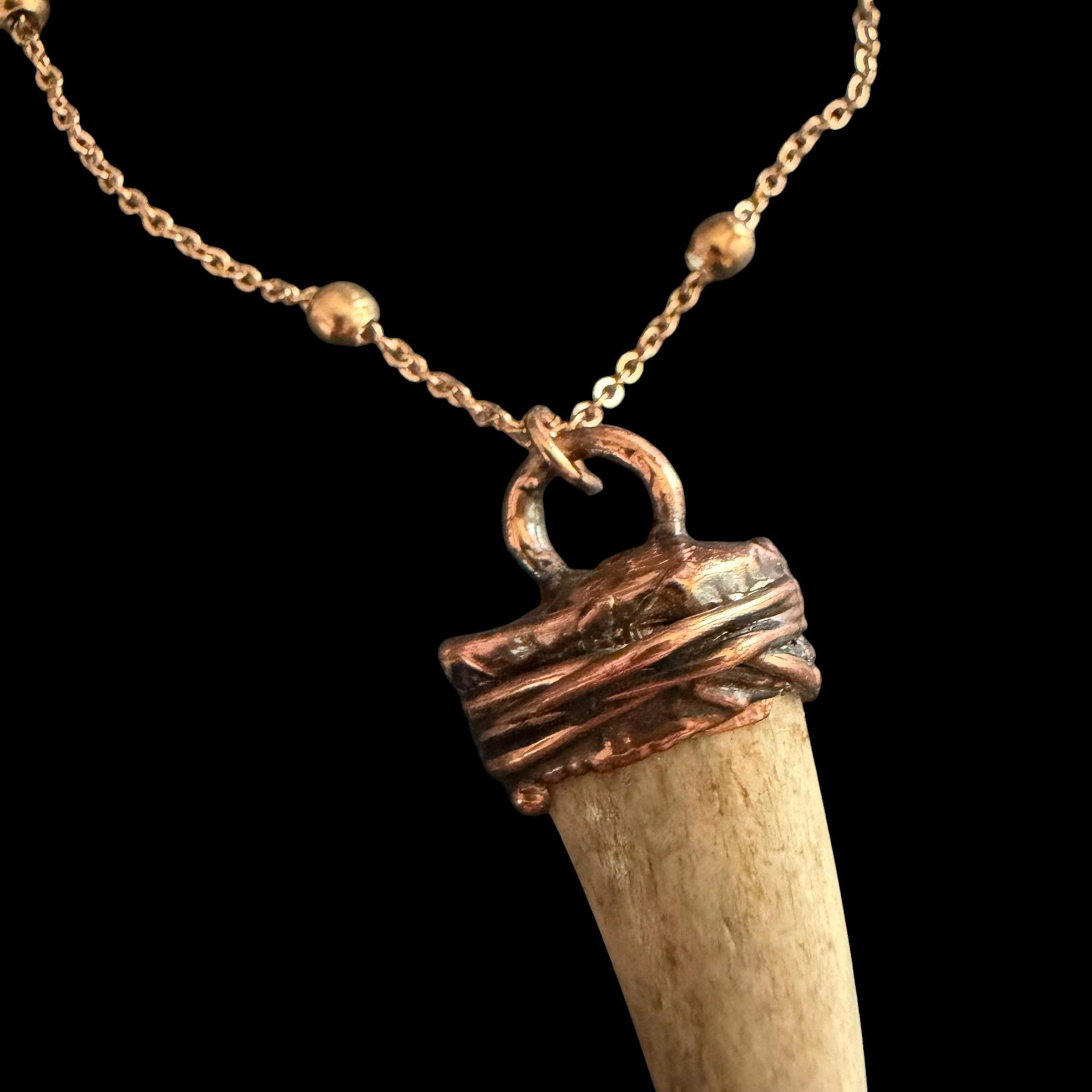 Real Antler Tip Necklace | Electroformed Copper Pendant | Handmade Boho Antler Jewelry | Rose Gold Chain | Rustic Nature Gift