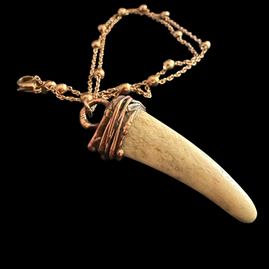 Real Antler Tip Necklace | Electroformed Copper Pendant | Handmade Boho Antler Jewelry | Rose Gold Chain | Rustic Nature Gift