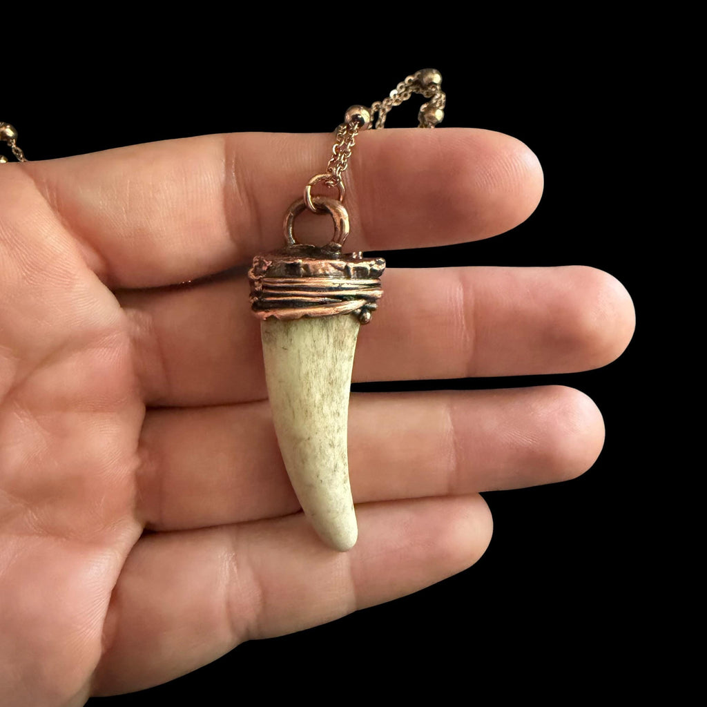Real Antler Tip Necklace | Electroformed Copper Pendant | Handmade Boho Antler Jewelry | Rose Gold Chain | Rustic Nature Gift