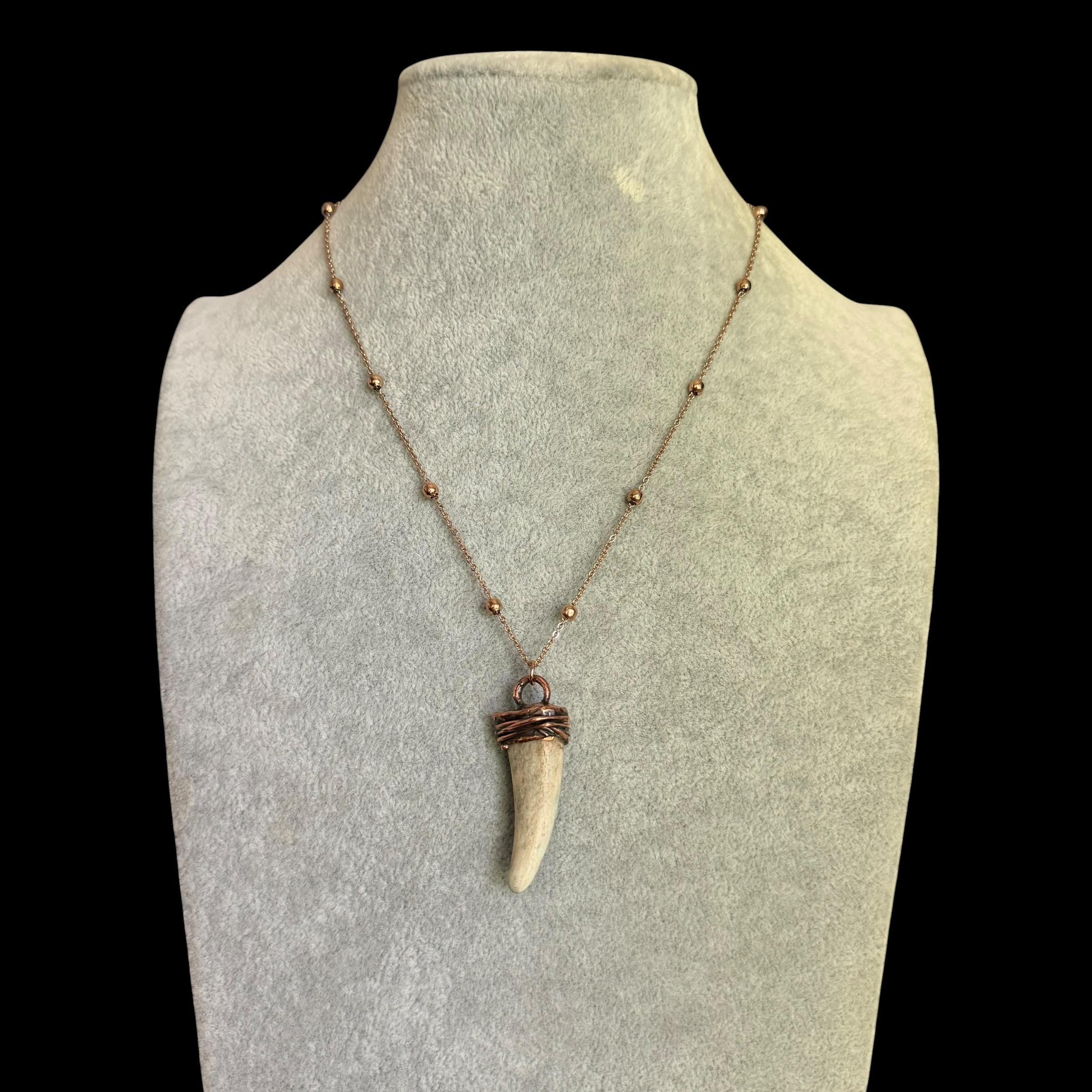 Real Antler Tip Necklace | Electroformed Copper Pendant | Handmade Boho Antler Jewelry | Rose Gold Chain | Rustic Nature Gift