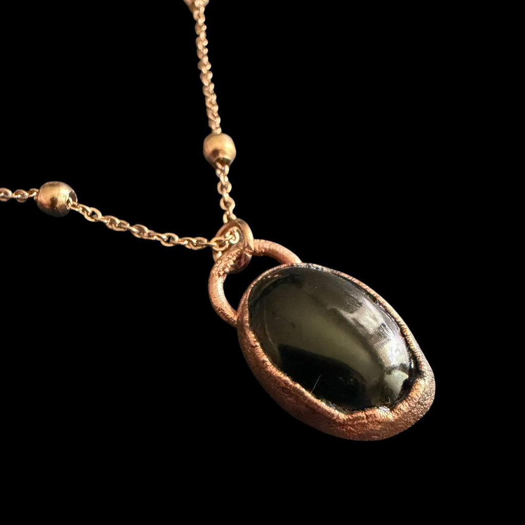 Black Obsidian Necklace | Electroformed Copper Pendant | Handmade Boho Crystal Jewelry | Rose Gold Chain | Protection Gift