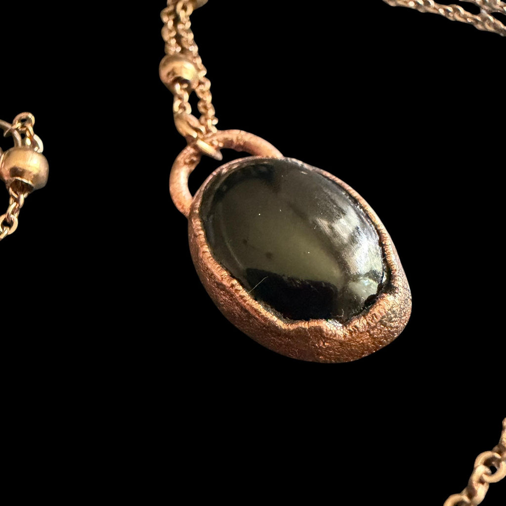 Black Obsidian Necklace | Electroformed Copper Pendant | Handmade Boho Crystal Jewelry | Rose Gold Chain | Protection Gift