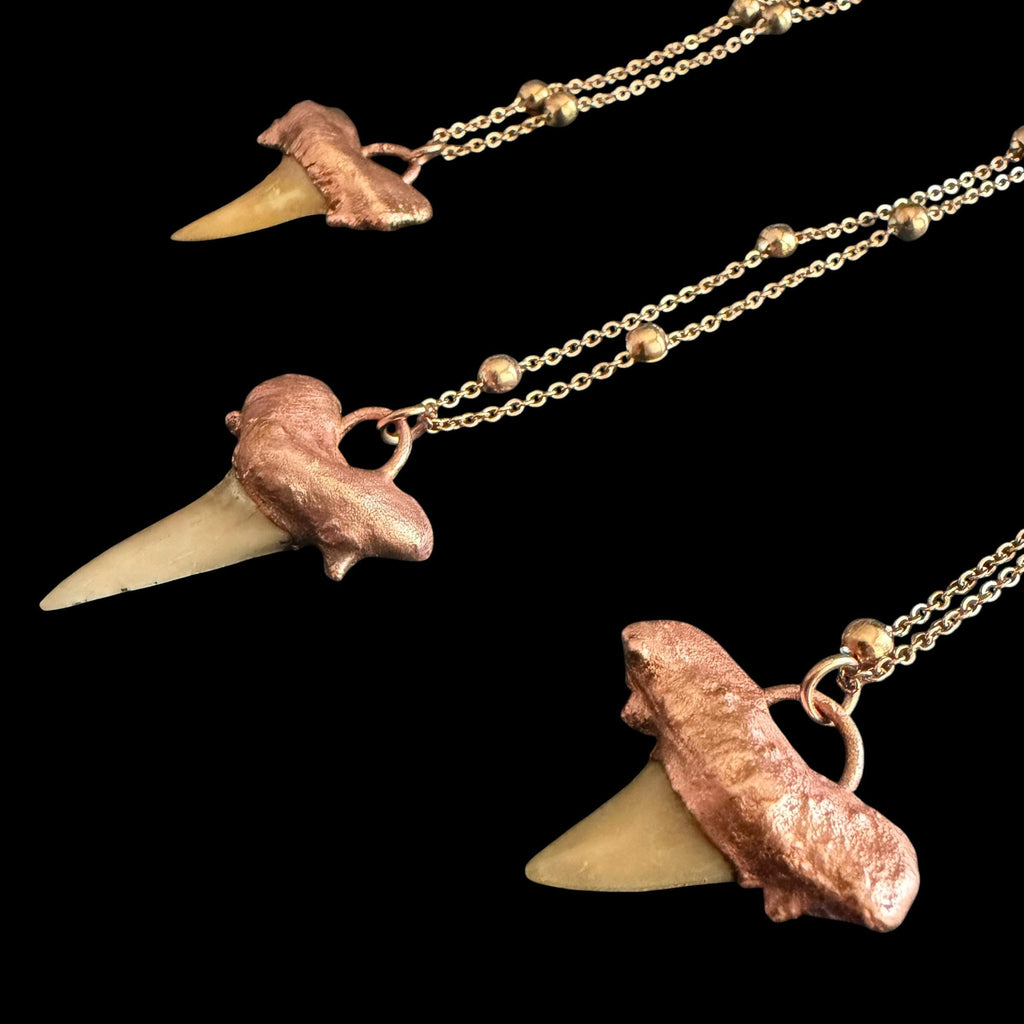 Real Shark Tooth Necklace | Electroformed Copper Pendant | Handmade Boho Beach Jewelry | Rose Gold Chain | Ocean Gift