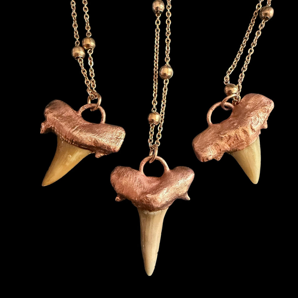 Real Shark Tooth Necklace | Electroformed Copper Pendant | Handmade Boho Beach Jewelry | Rose Gold Chain | Ocean Gift