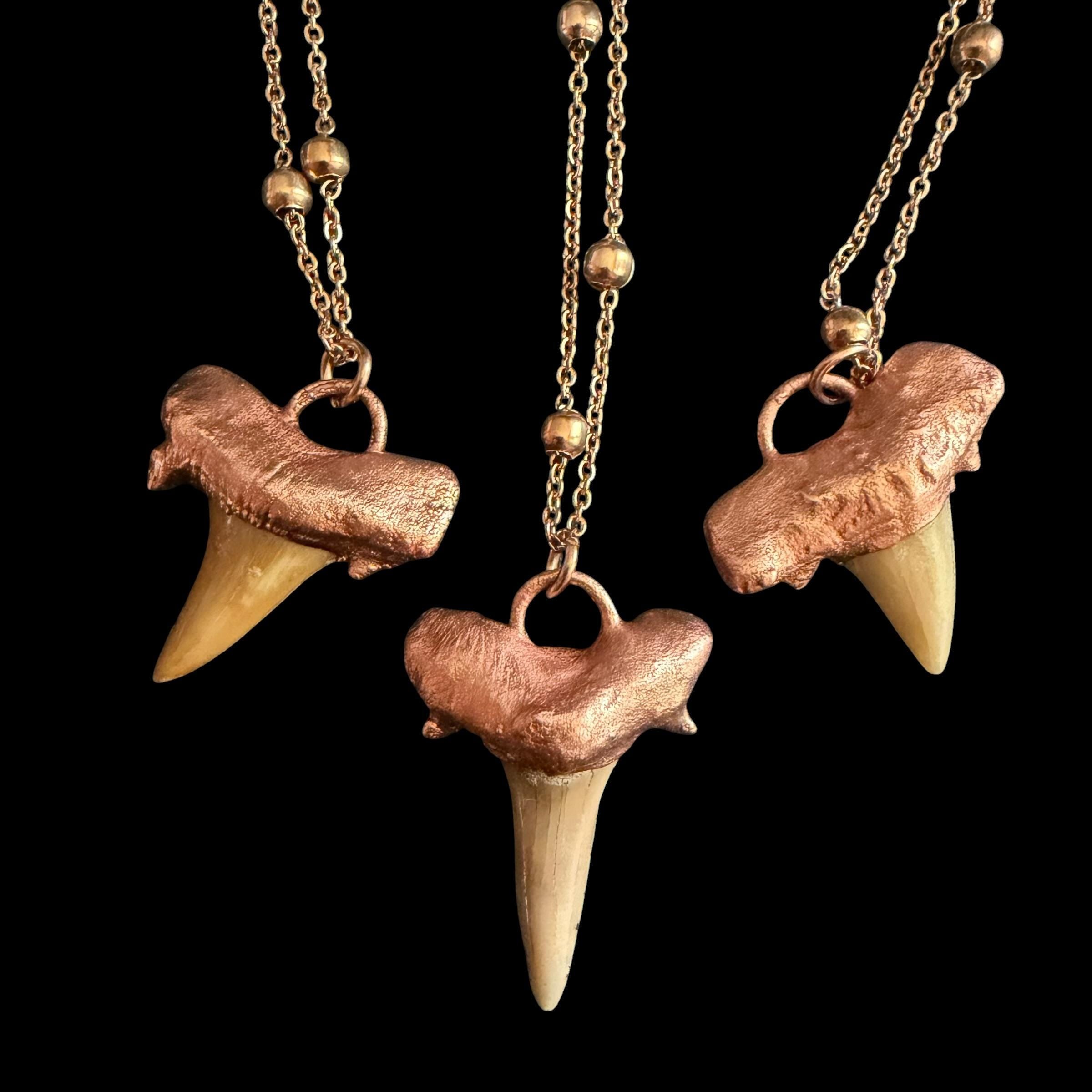 Real Shark Tooth Necklace | Electroformed Copper Pendant | Handmade Boho Beach Jewelry | Rose Gold Chain | Ocean Gift